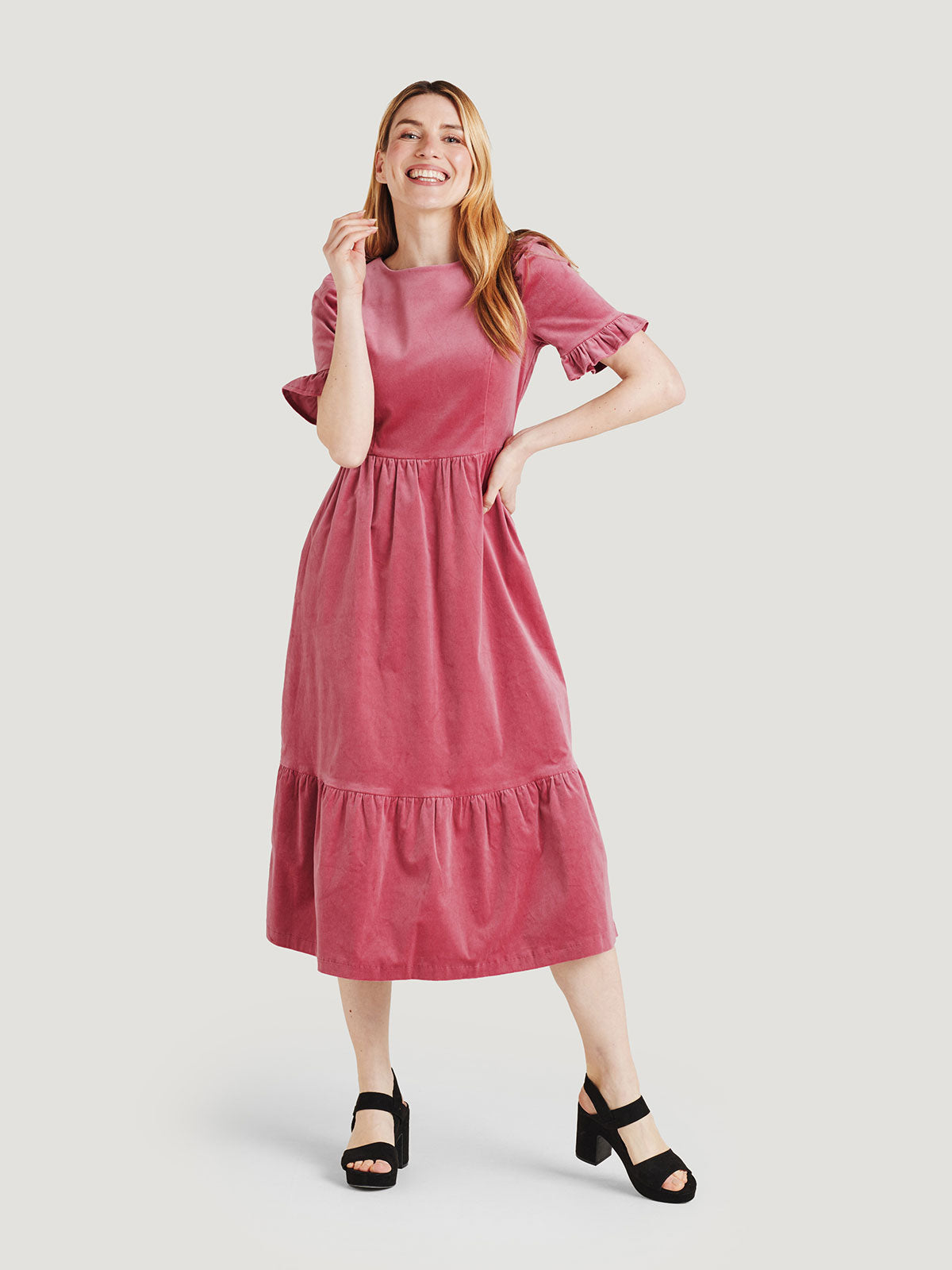Alleegra Organic Cotton Velvet Midi Dress - Vintage Rose Pink