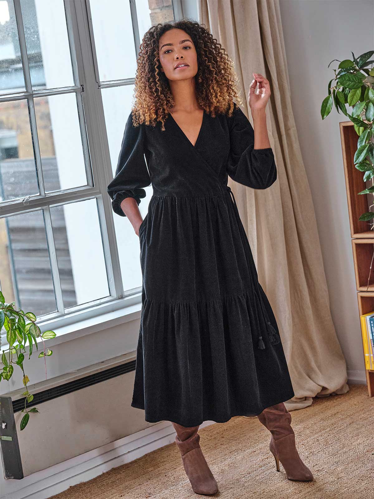 Black cotton wrap clearance dress