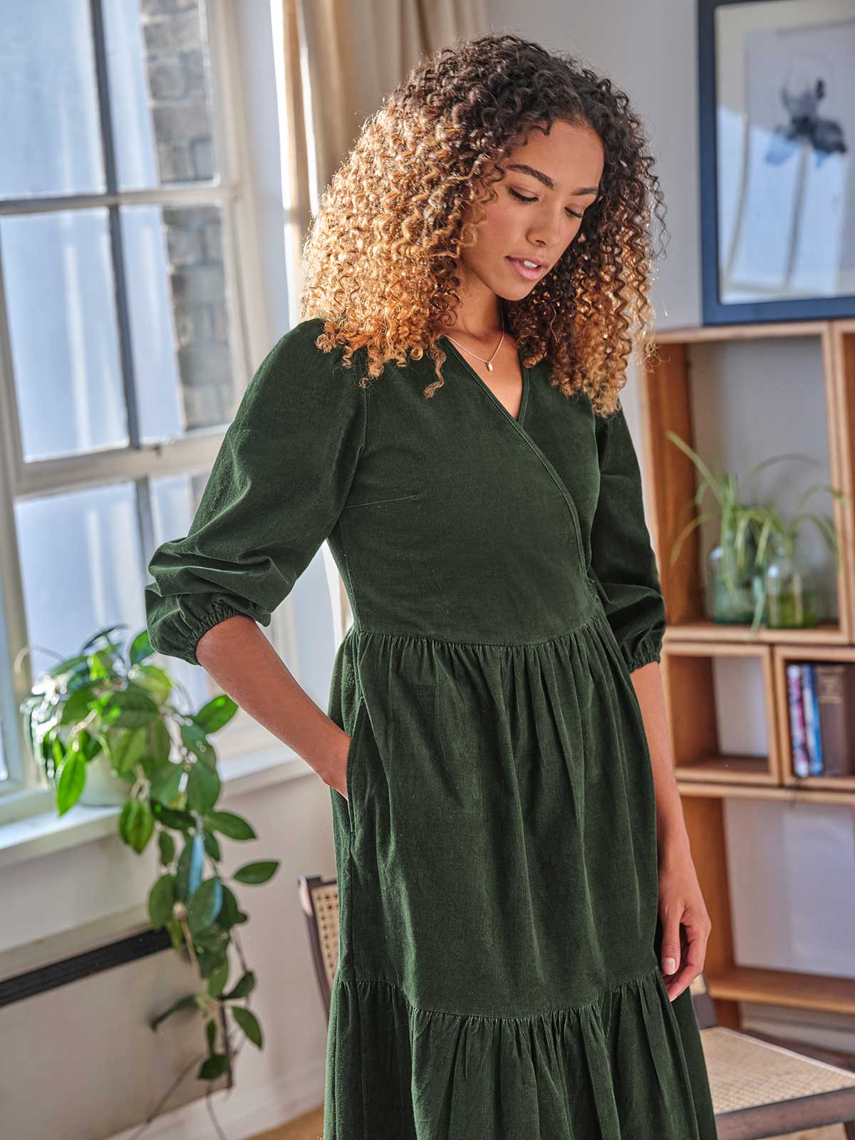 Green wrap dress long sleeve hotsell
