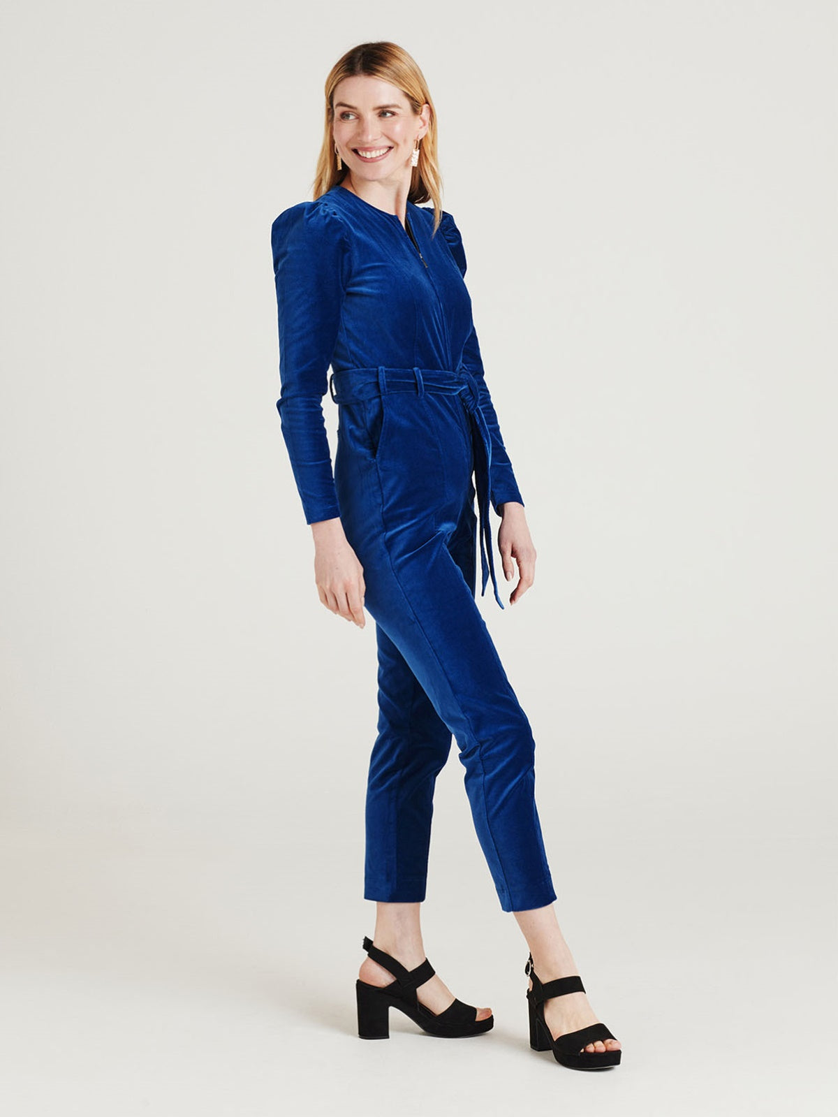 Aubrie Organic Cotton Velvet Jumpsuit - Dark Sapphire Blue