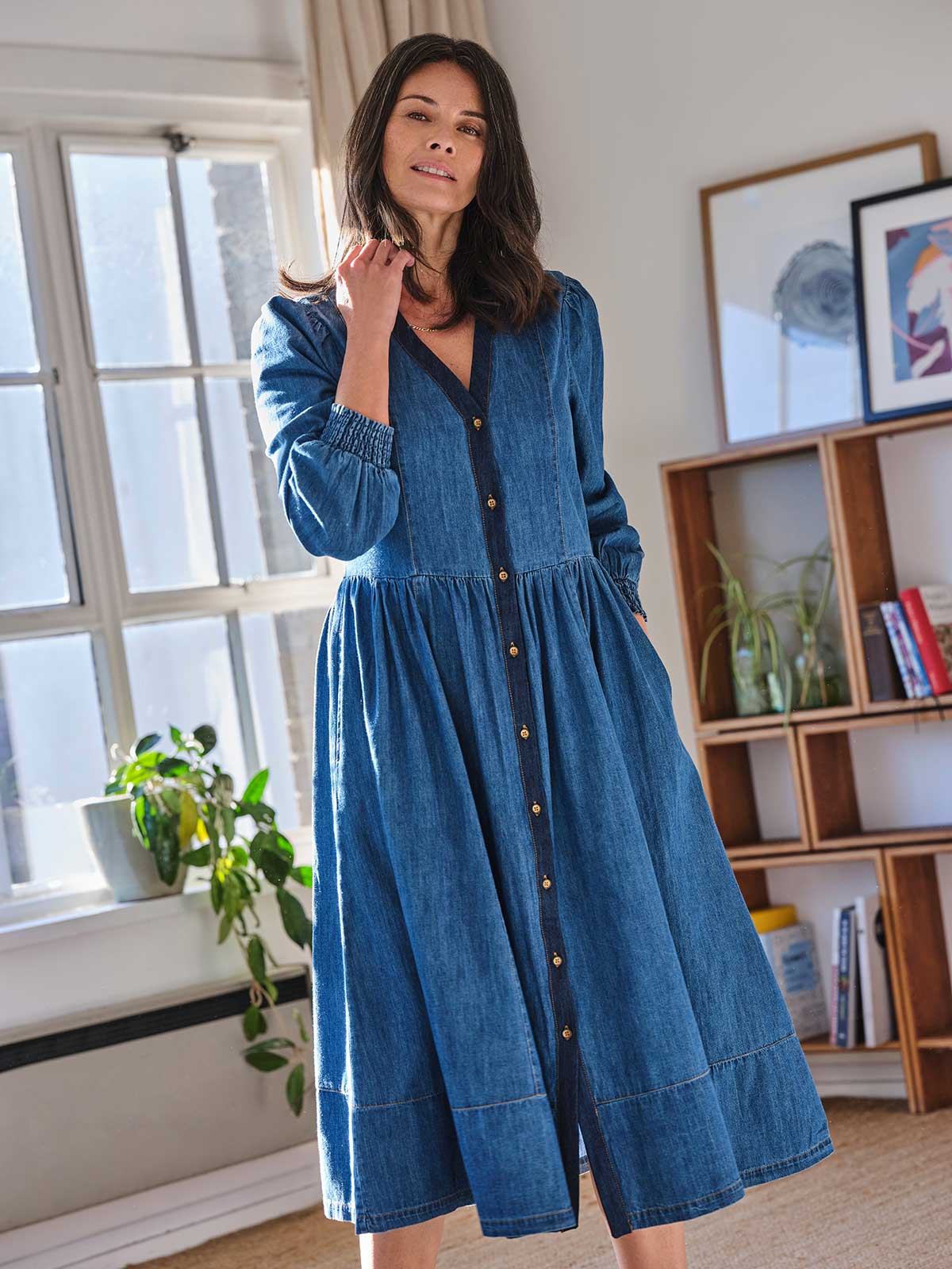 Long sleeve chambray shirt dress cheap
