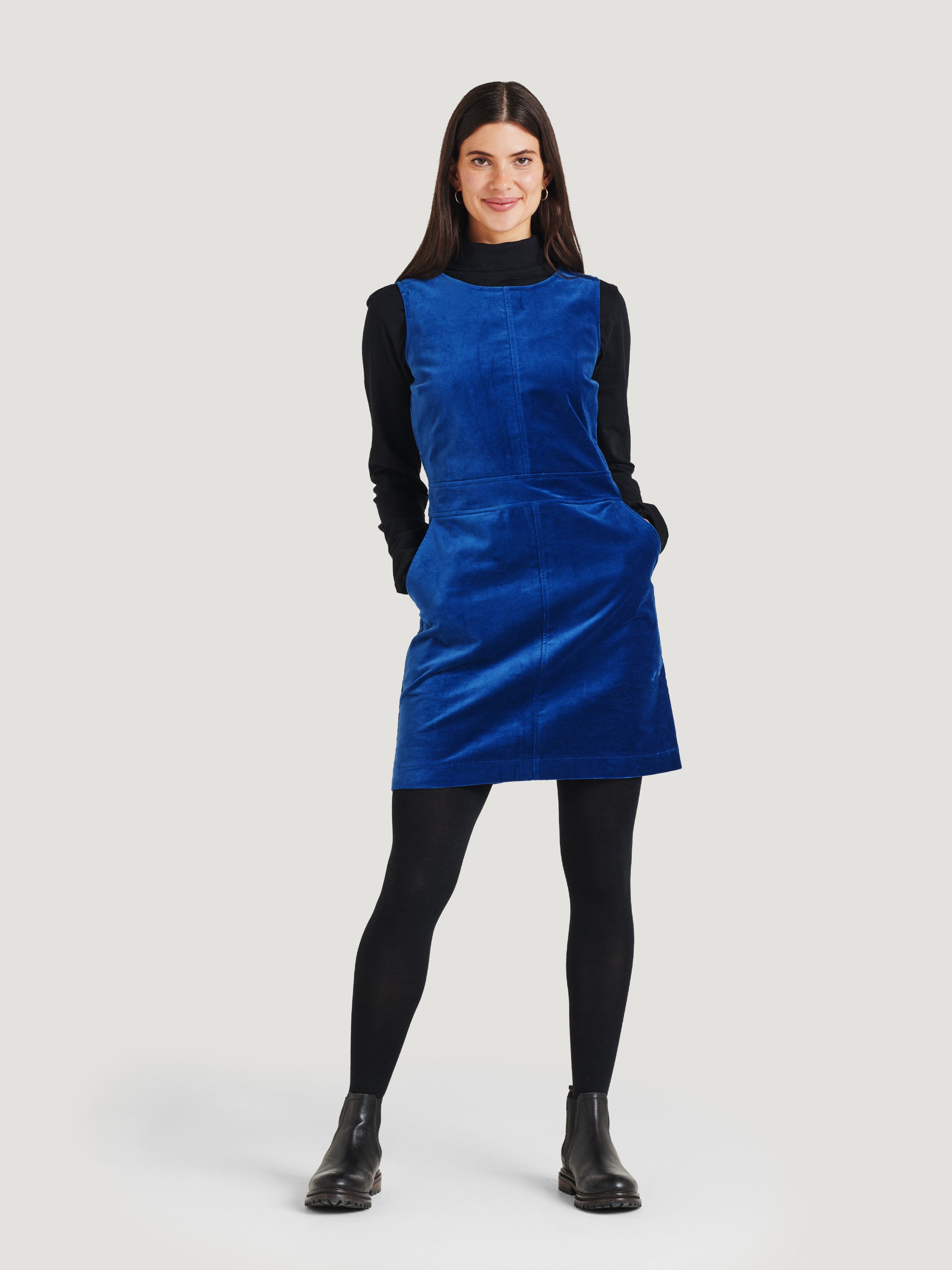 Alleegra Organic Cotton Velvet Pinafore Dress - Dark Sapphire Blue