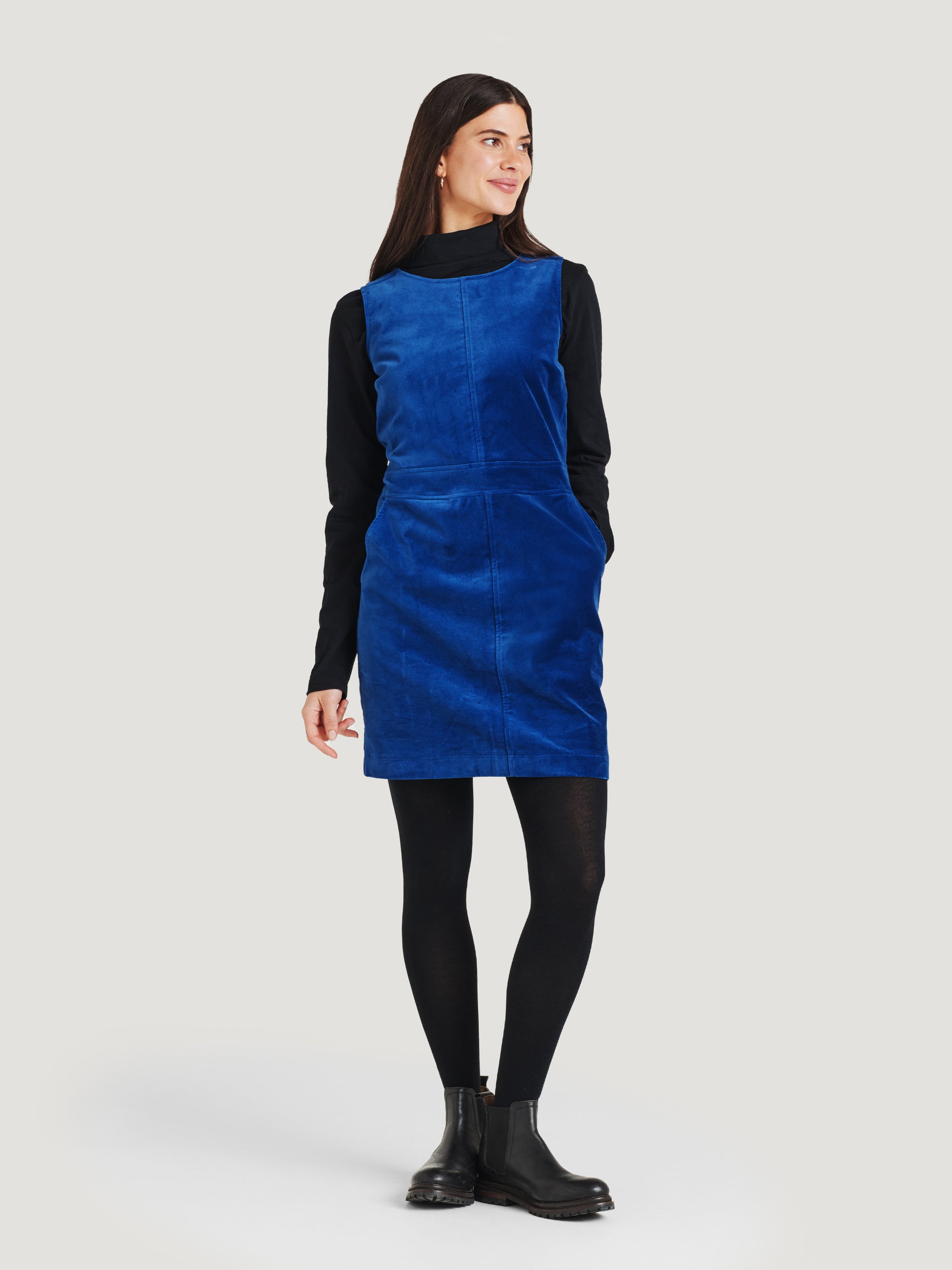 Alleegra Organic Cotton Velvet Pinafore Dress - Dark Sapphire Blue