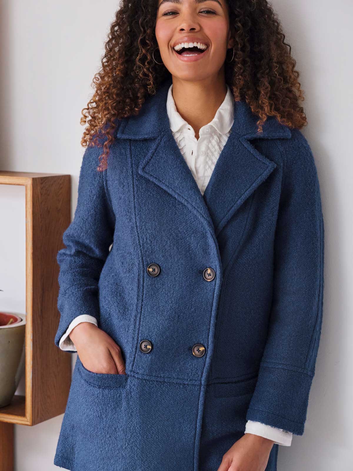 Remi Wool And Recycled Polyester Coat - Dark Periwinkle Blue