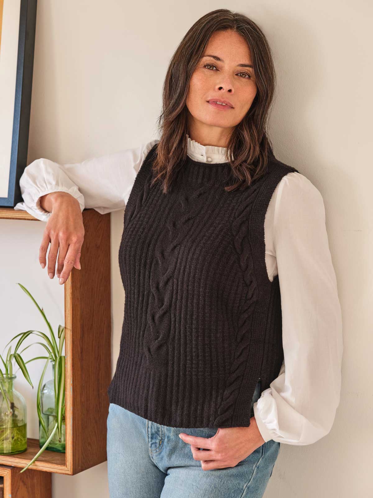 Ayla Organic Cotton Fluffy Knitted Vest - Black