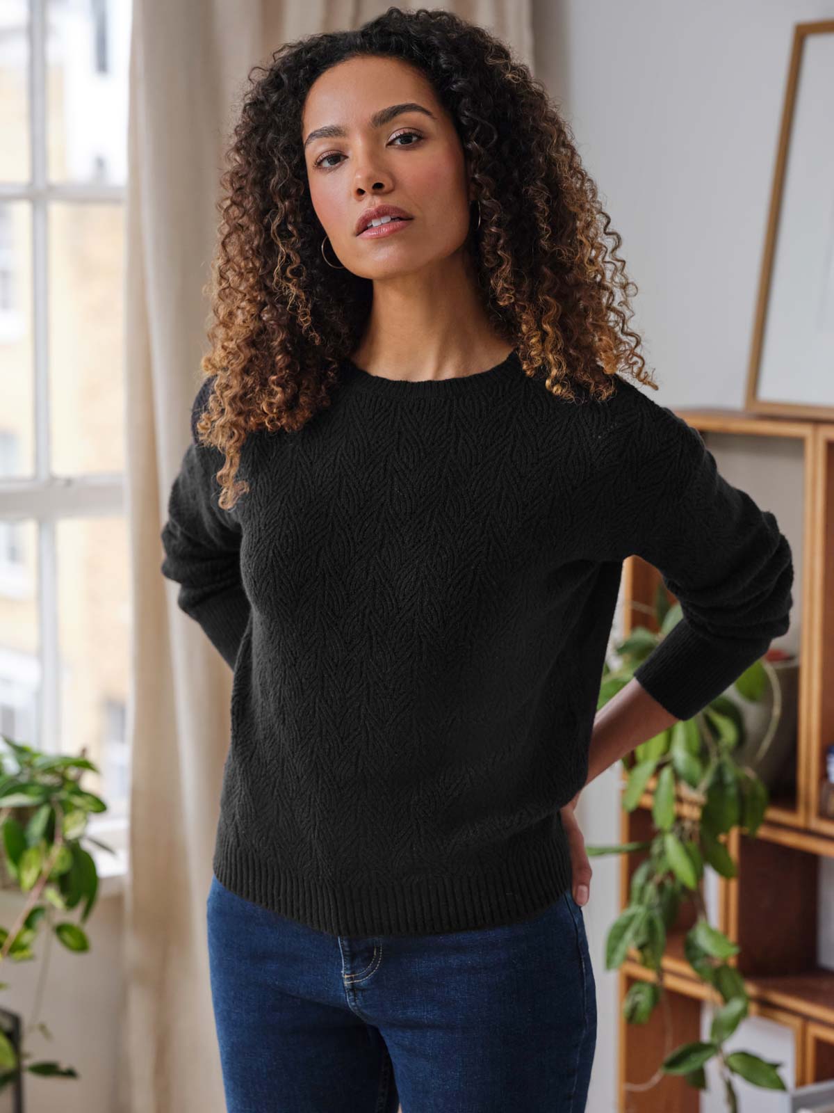 Ivanna Organic Cotton Pointelle Jumper Black