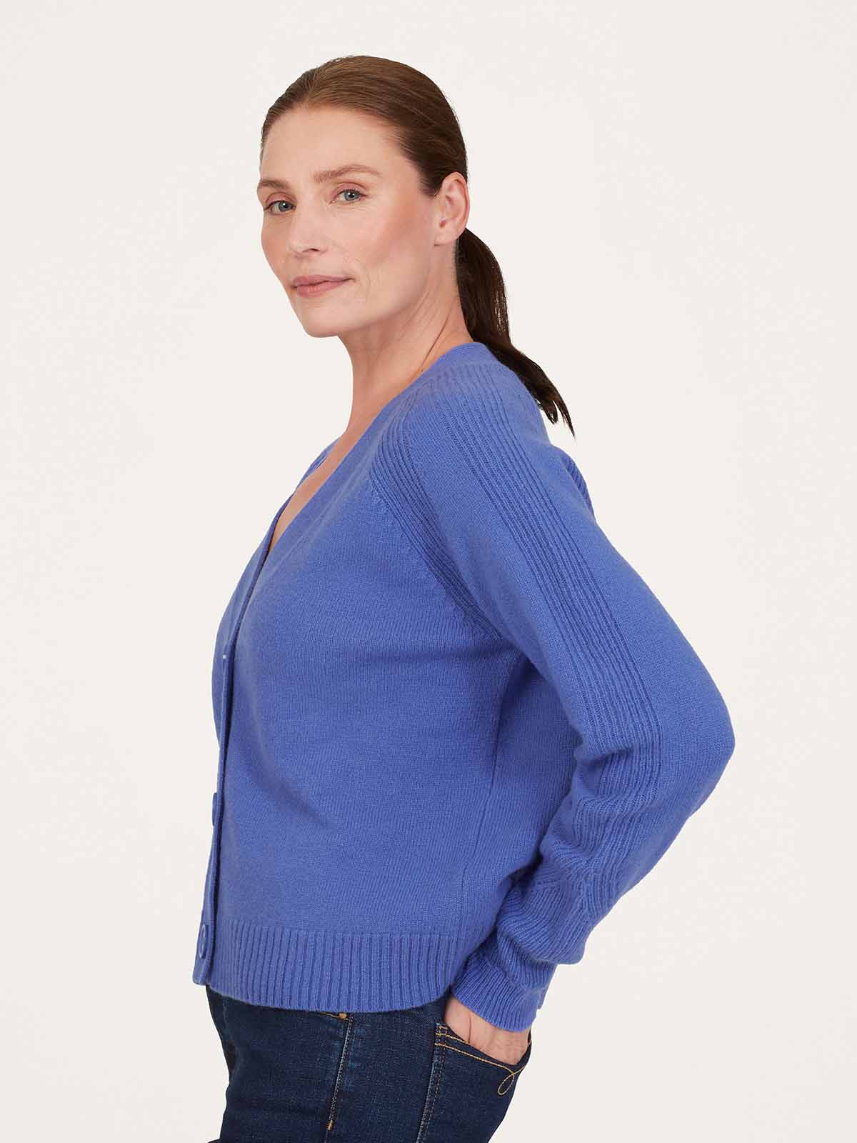 Taygete Lambswool V-Neck Cardigan - Periwinkle Blue