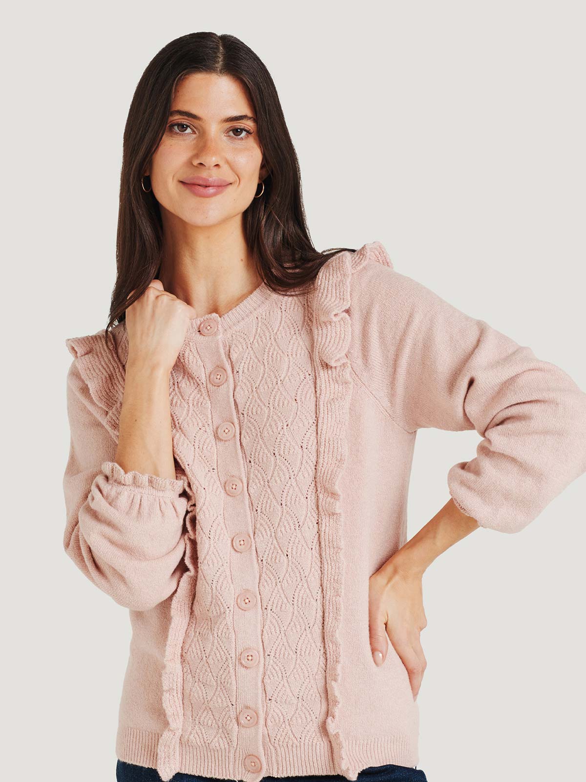 Aguilar Organic Cotton Fluffy Cardigan - Faded Rose Pink