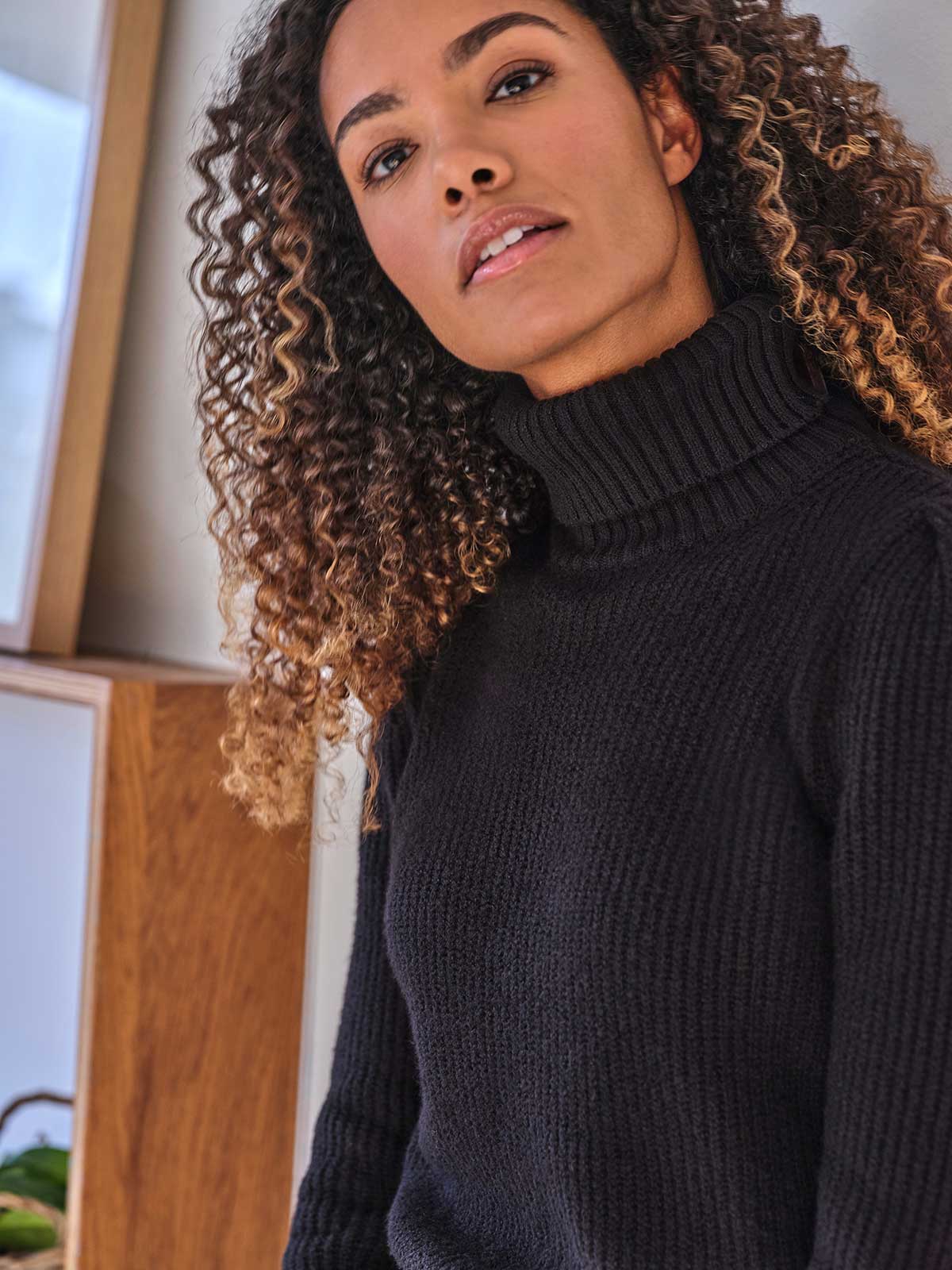 Nova Organic Cotton Roll Neck Jumper Black