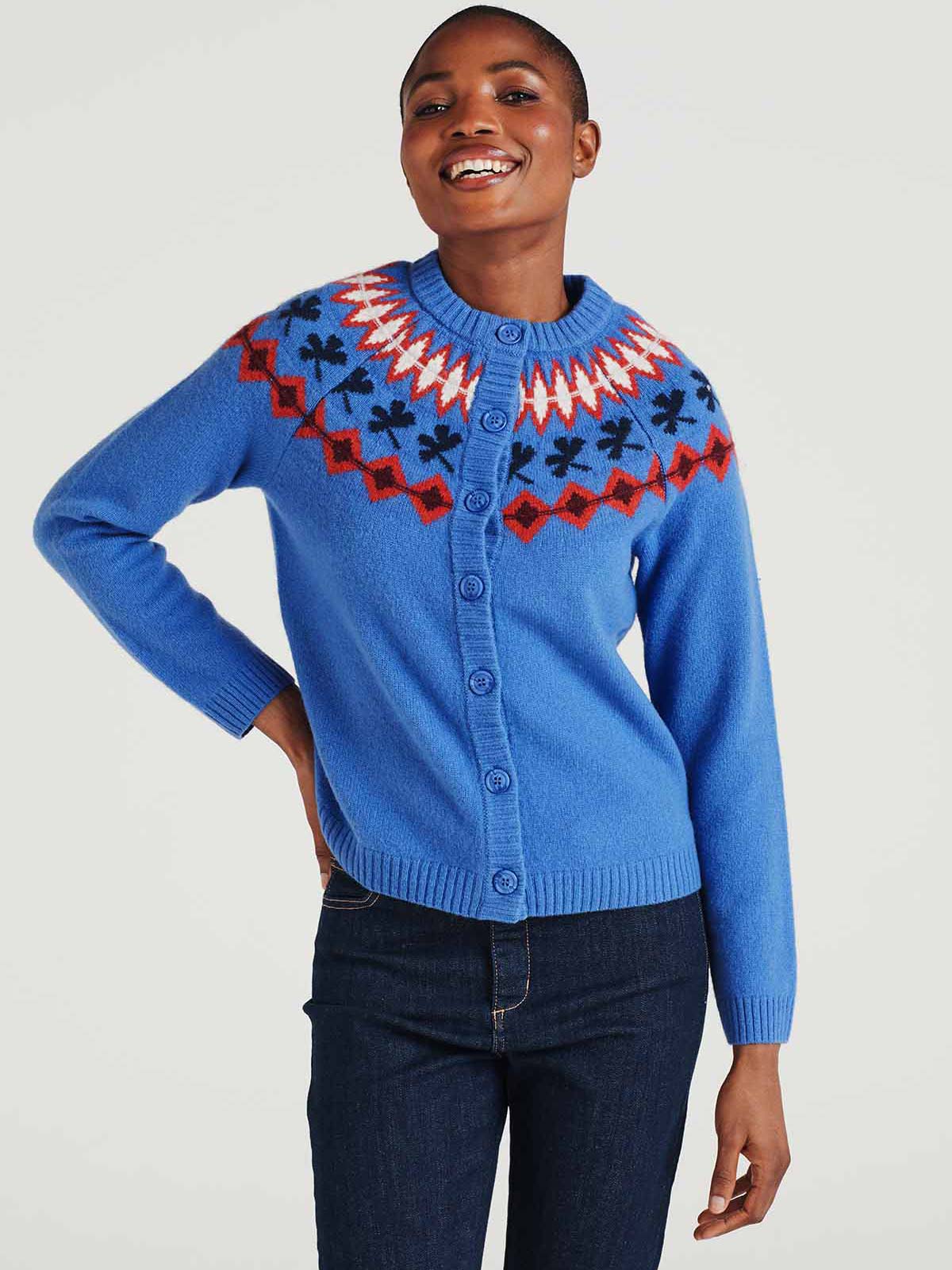 Jovie Lambswool Fair Isle Cardigan Periwinkle Blue