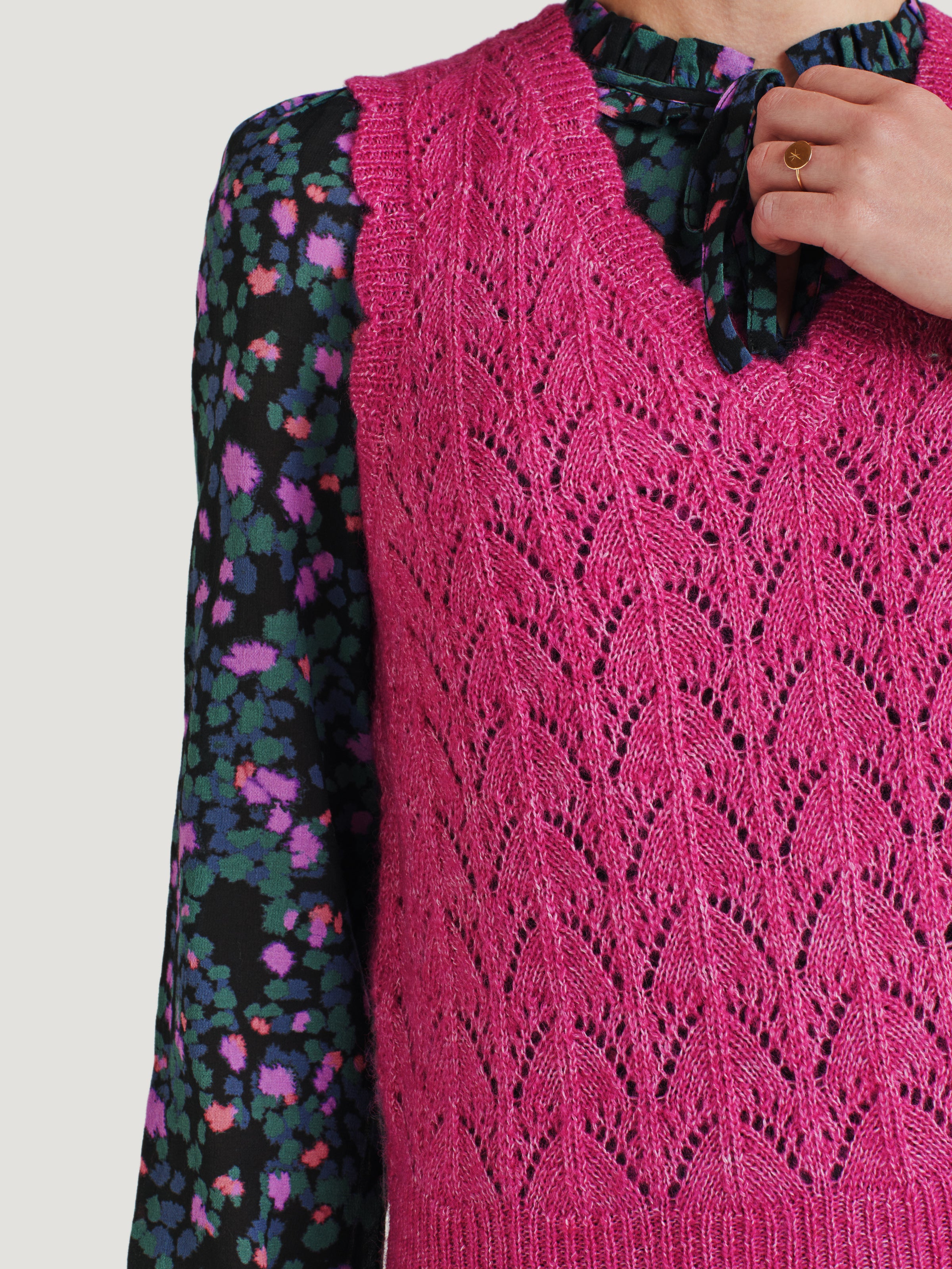 Rhea Wool Pointelle Knit Vest - Magenta Pink