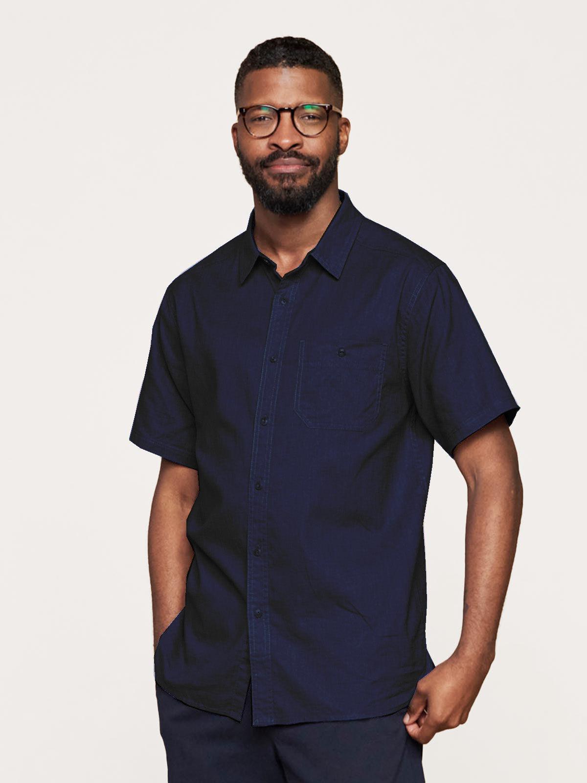 Evan Hemp Short Sleeve Shirt - Navy - Thought Clothing UK
