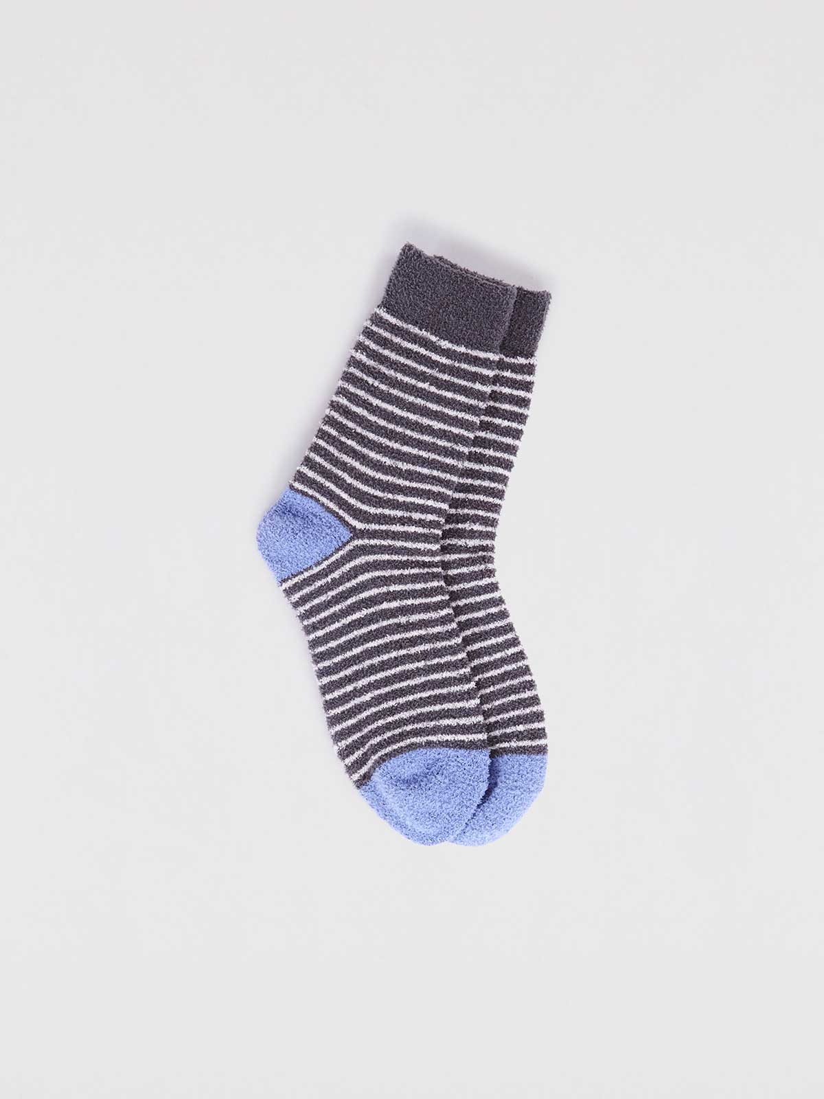 Sammie Baby Recycled Polyester Stripe Fluffy Sock - Dark Grey Marle