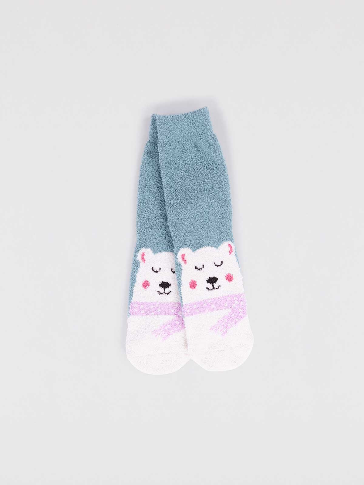 Billie Recycled Polyester Baby Animal Fluffy Sock - Eucalyptus Blue