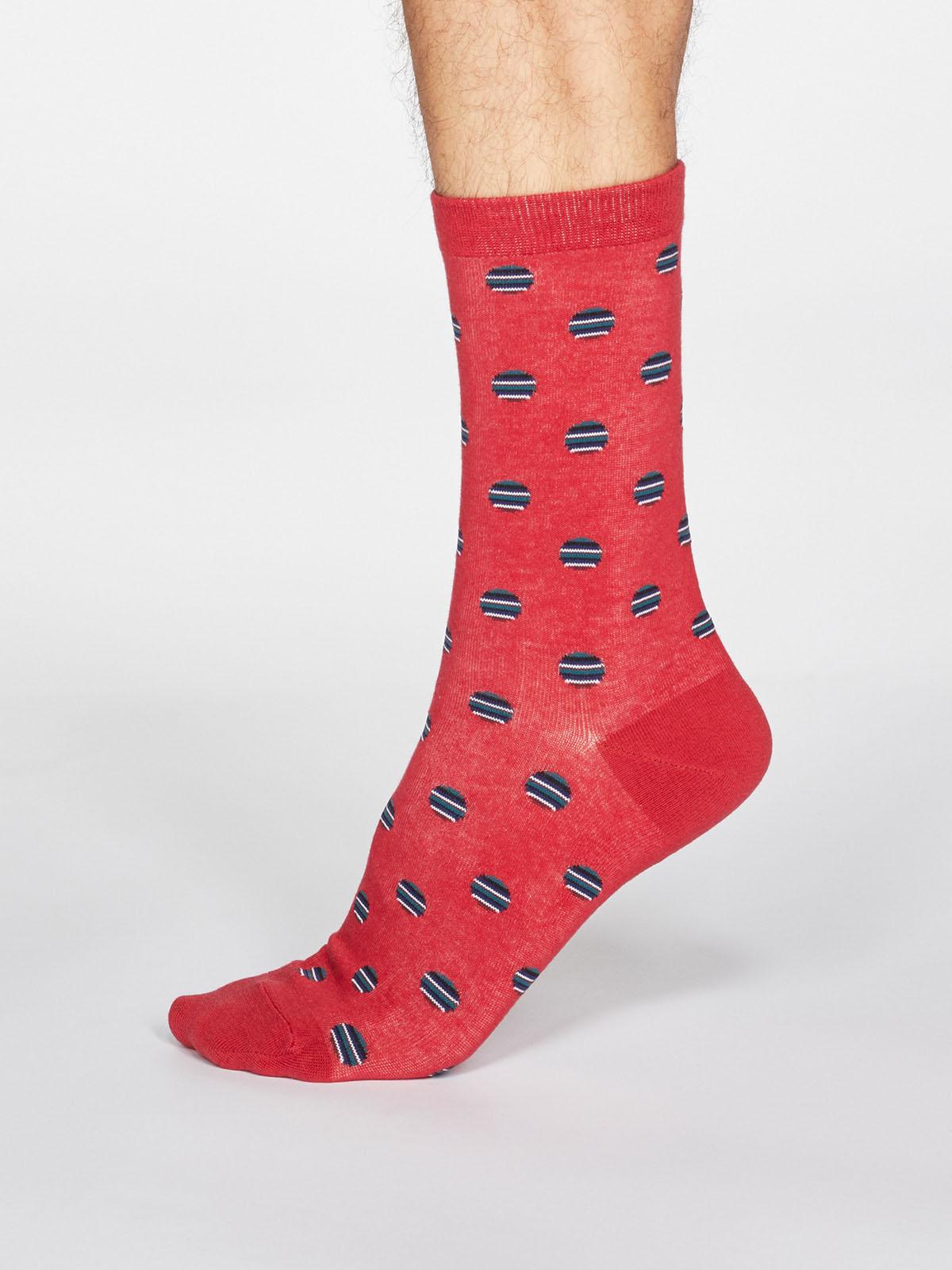 Grayson Spot Stripe Socks - Berry Red - Thought Clothing UK
