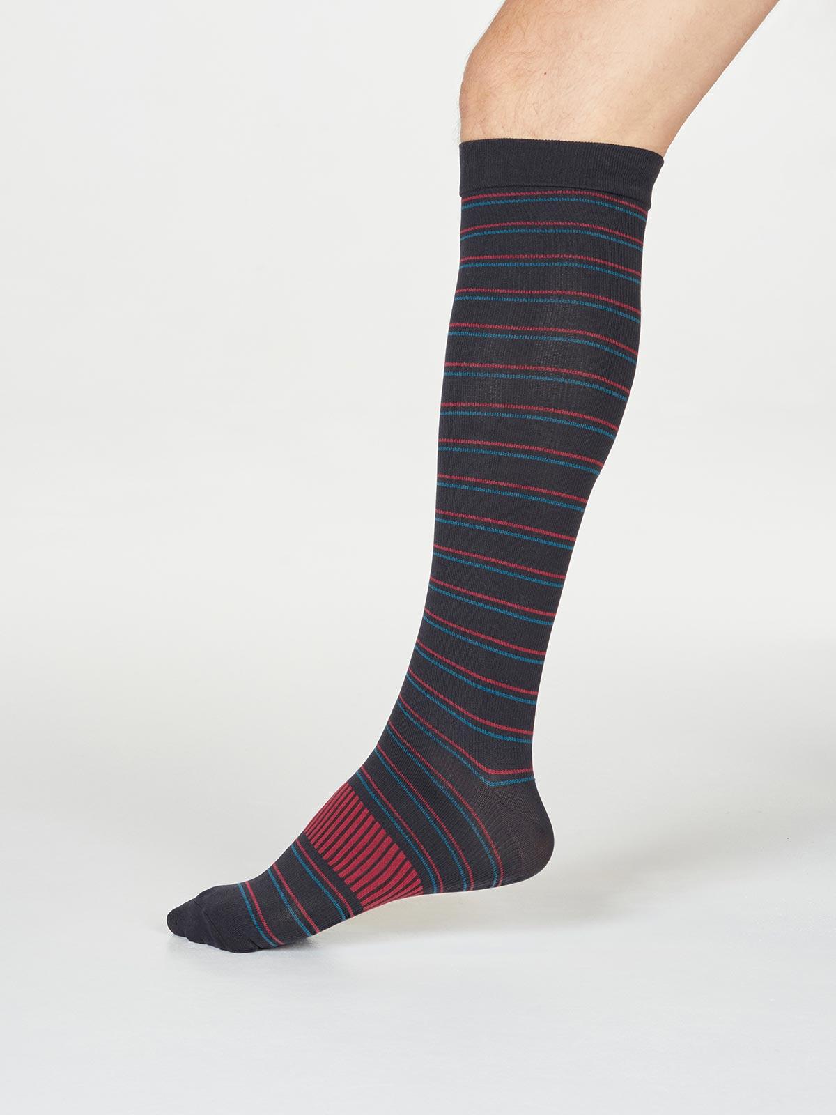 Perry Stripe Recycled Nylon Flight Compression Socks - Wine Red - Thought Clothing UK