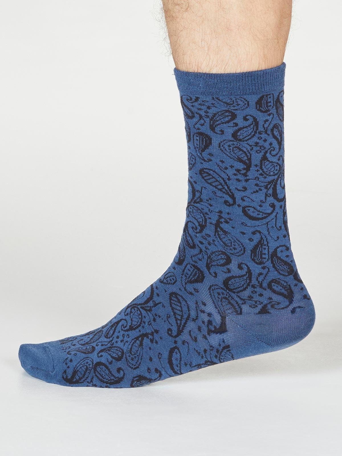 Larnard Paisley Socks - Blue Slate - Thought Clothing UK