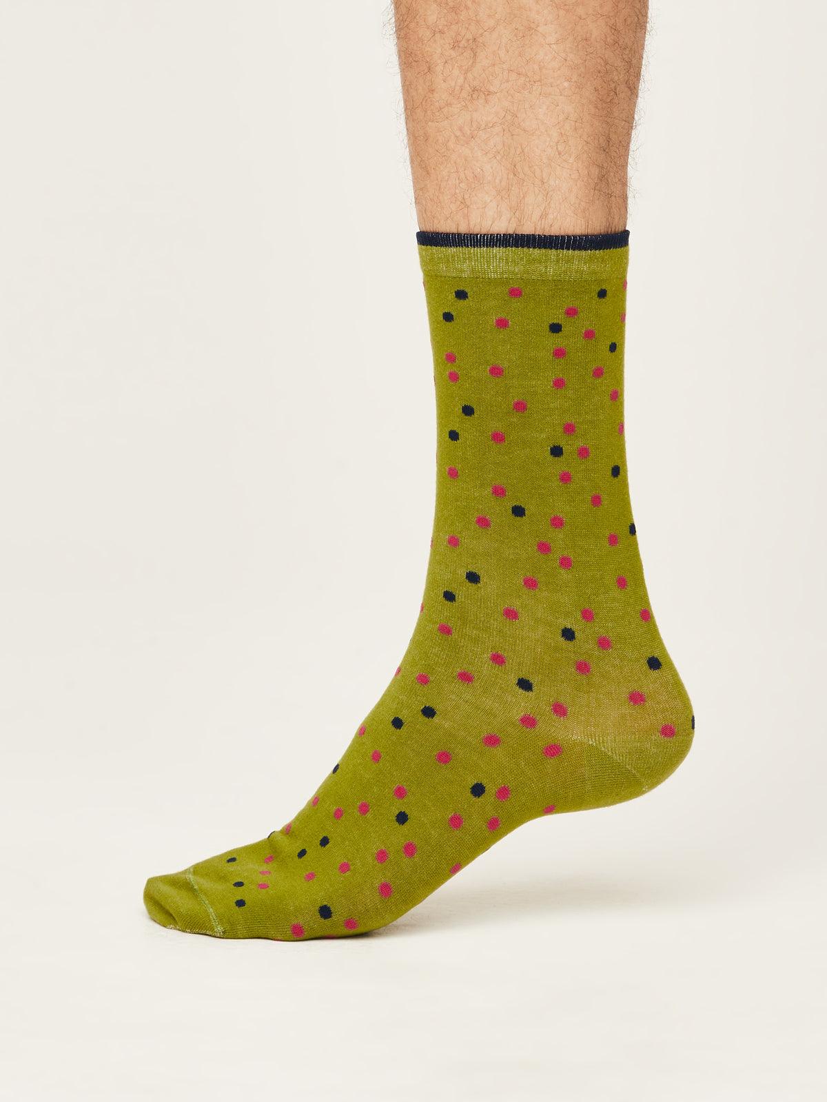 GOTS Spotty Socks - Olive Green - Thought Clothing UK