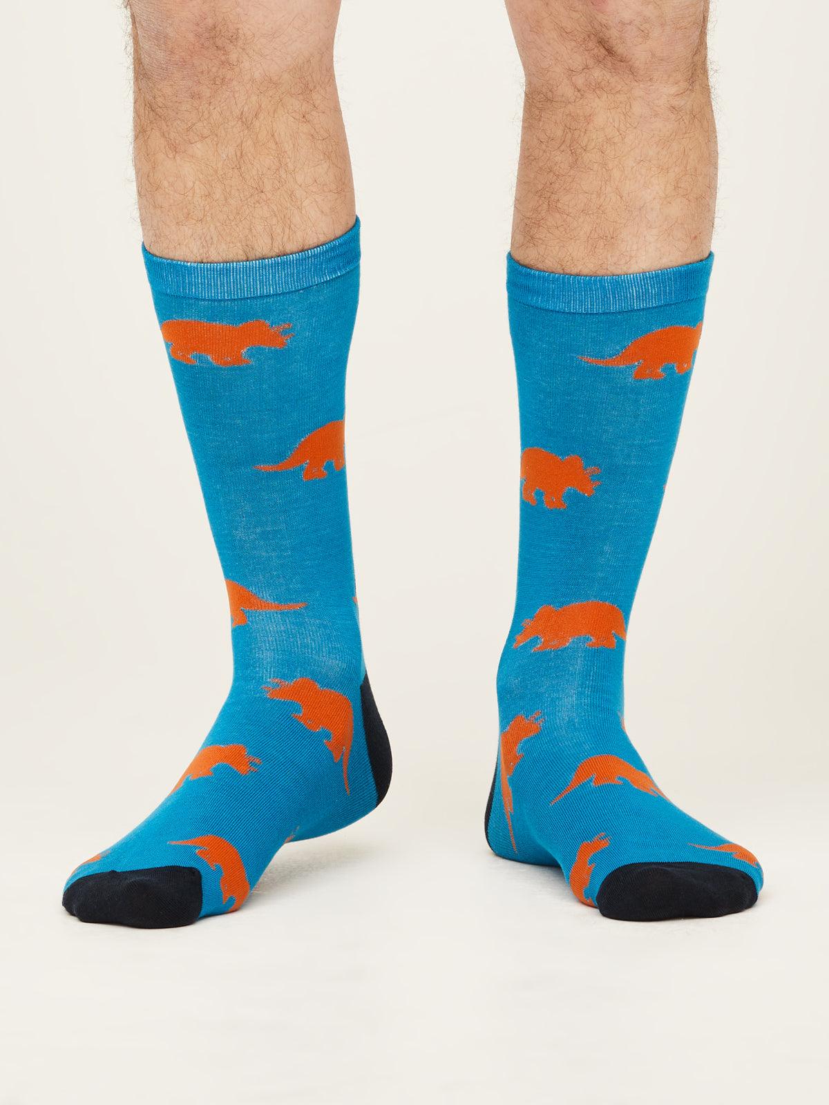 GOTS Dinosaur Socks - Bright Blue - Thought Clothing UK