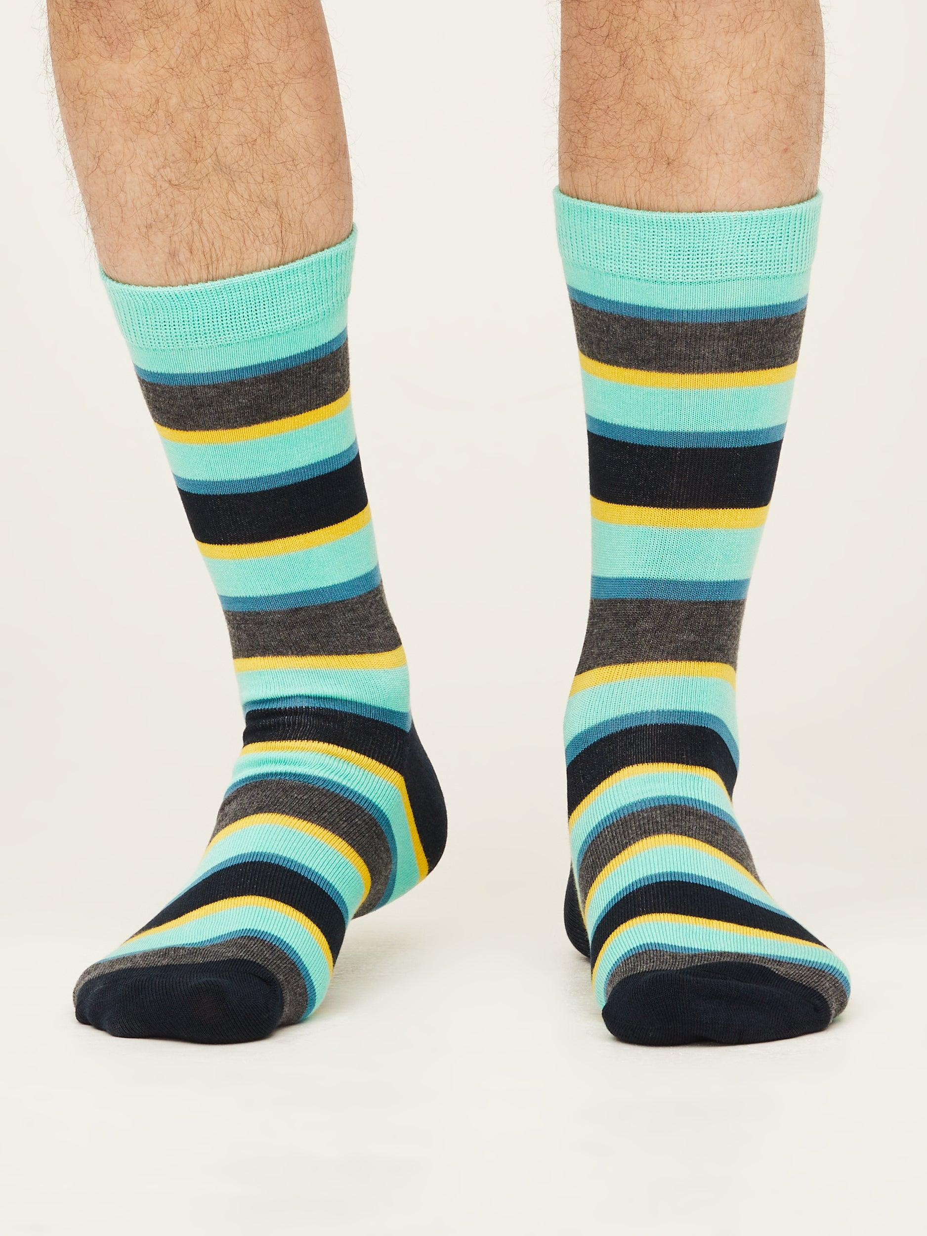 Bright Rugby Stripe Bamboo Socks - Pastel Green - Thought Clothing UK