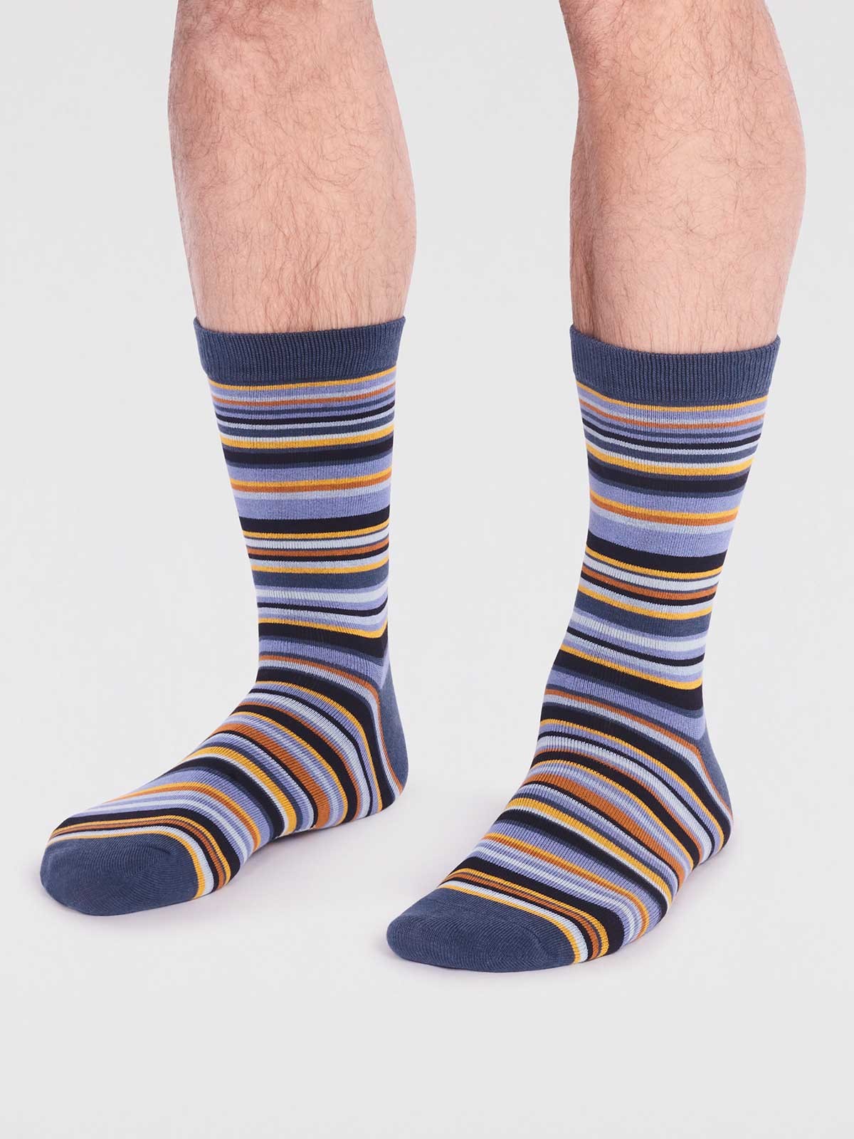Matias Bamboo Stripe Socks - Slate Blue