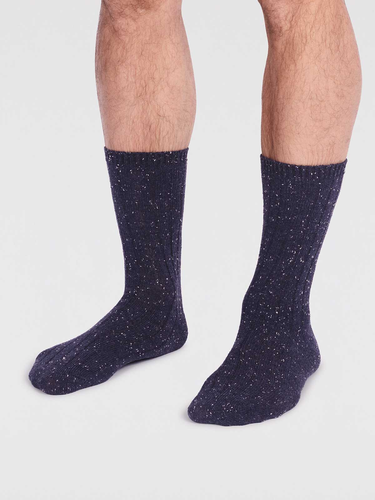 Aaron Ribbed Wool Blend Fleck Socks - Navy