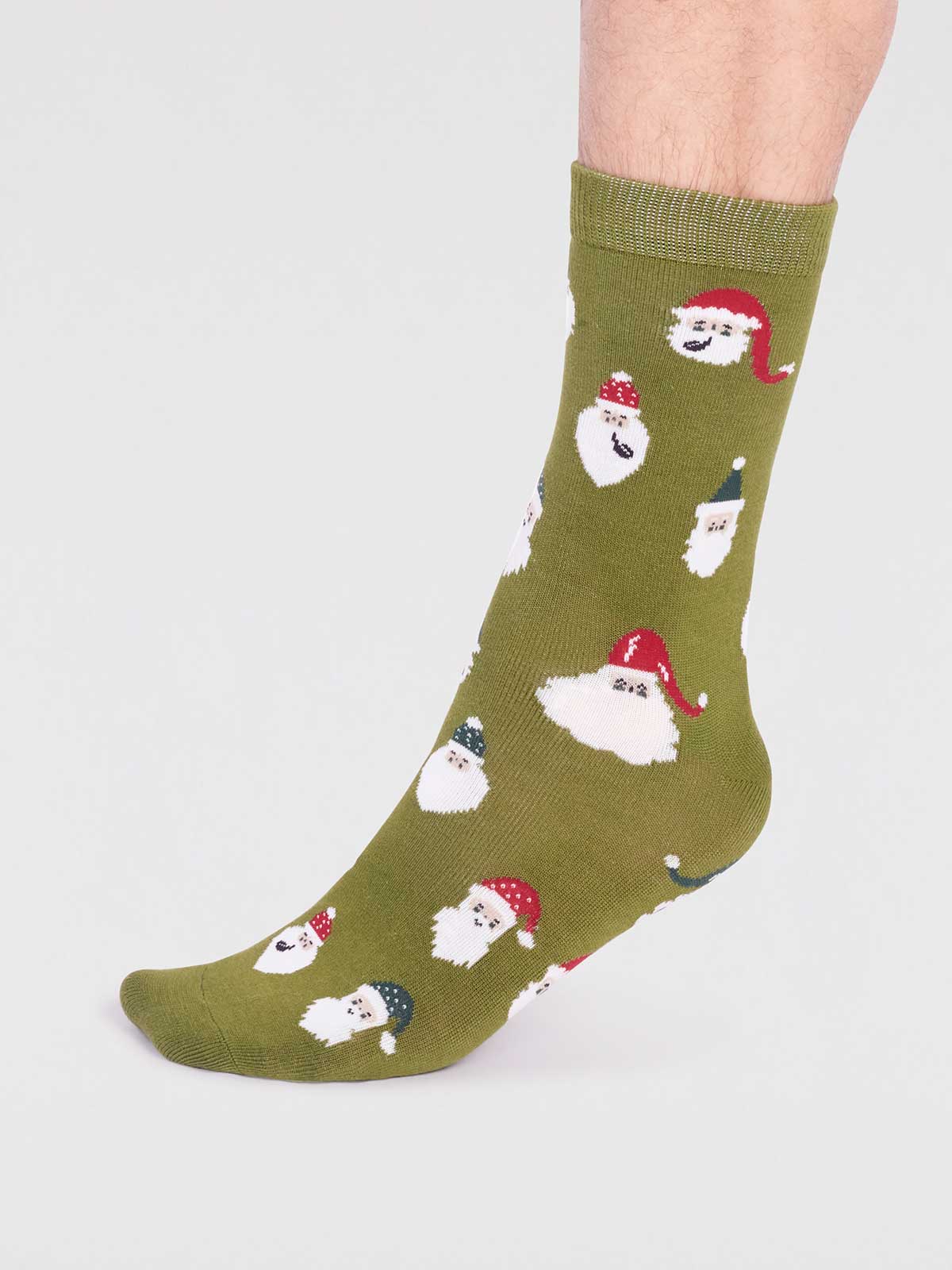 Alfredo Bamboo Christmas Snowman Socks - Lichen Green