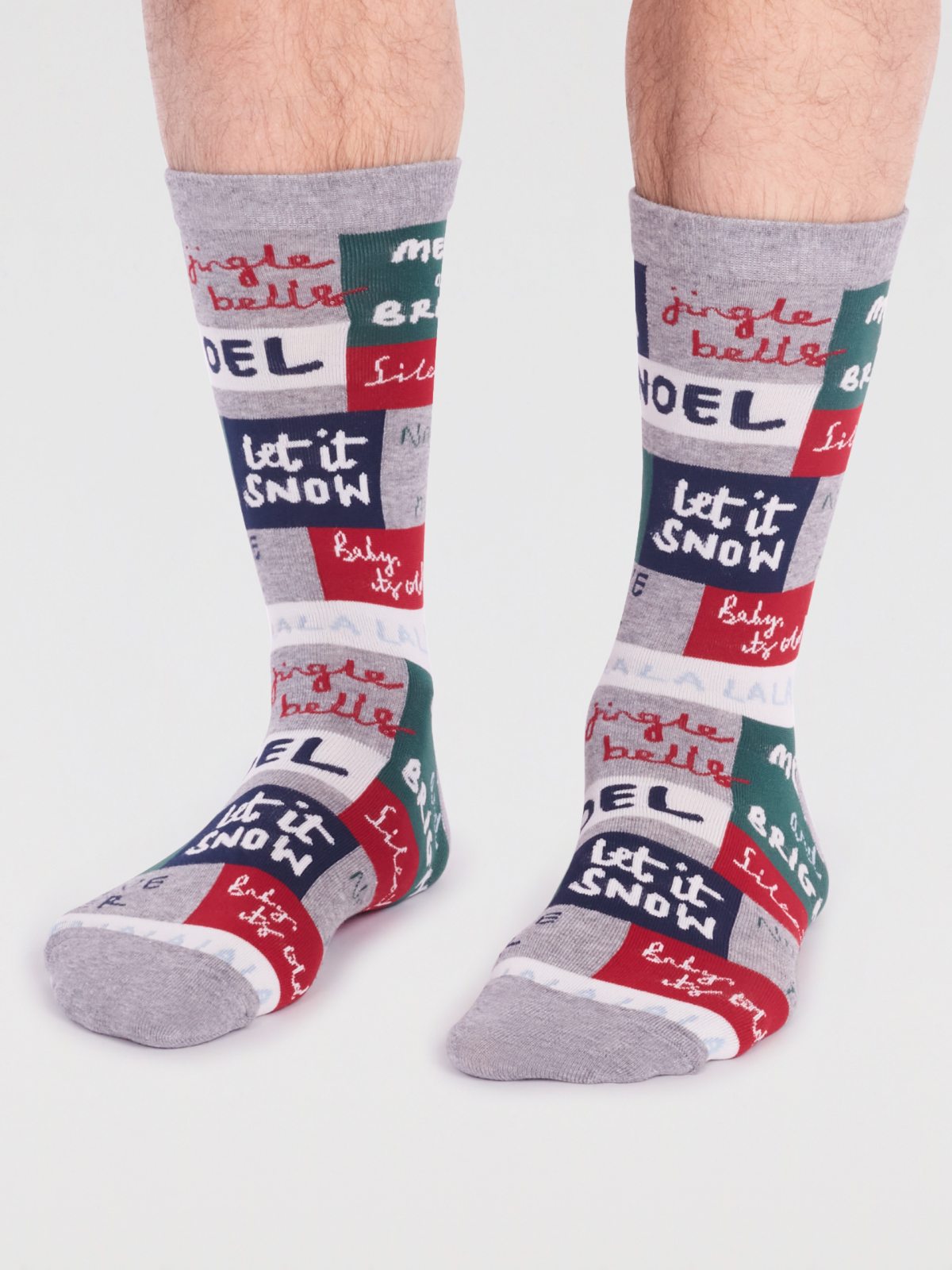 Caleb Organic Cotton Christmas Slogan Socks - Grey Marle