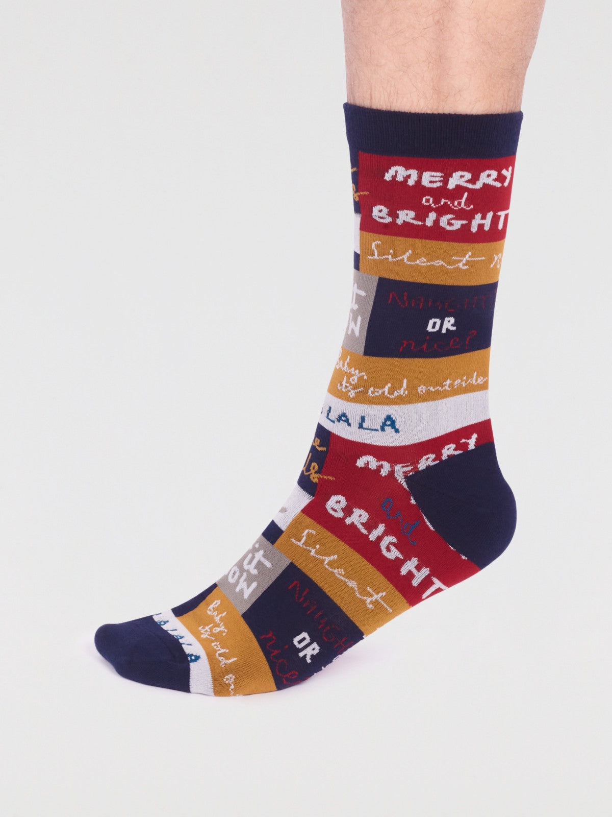Caleb Organic Cotton Christmas Slogan Socks - Navy