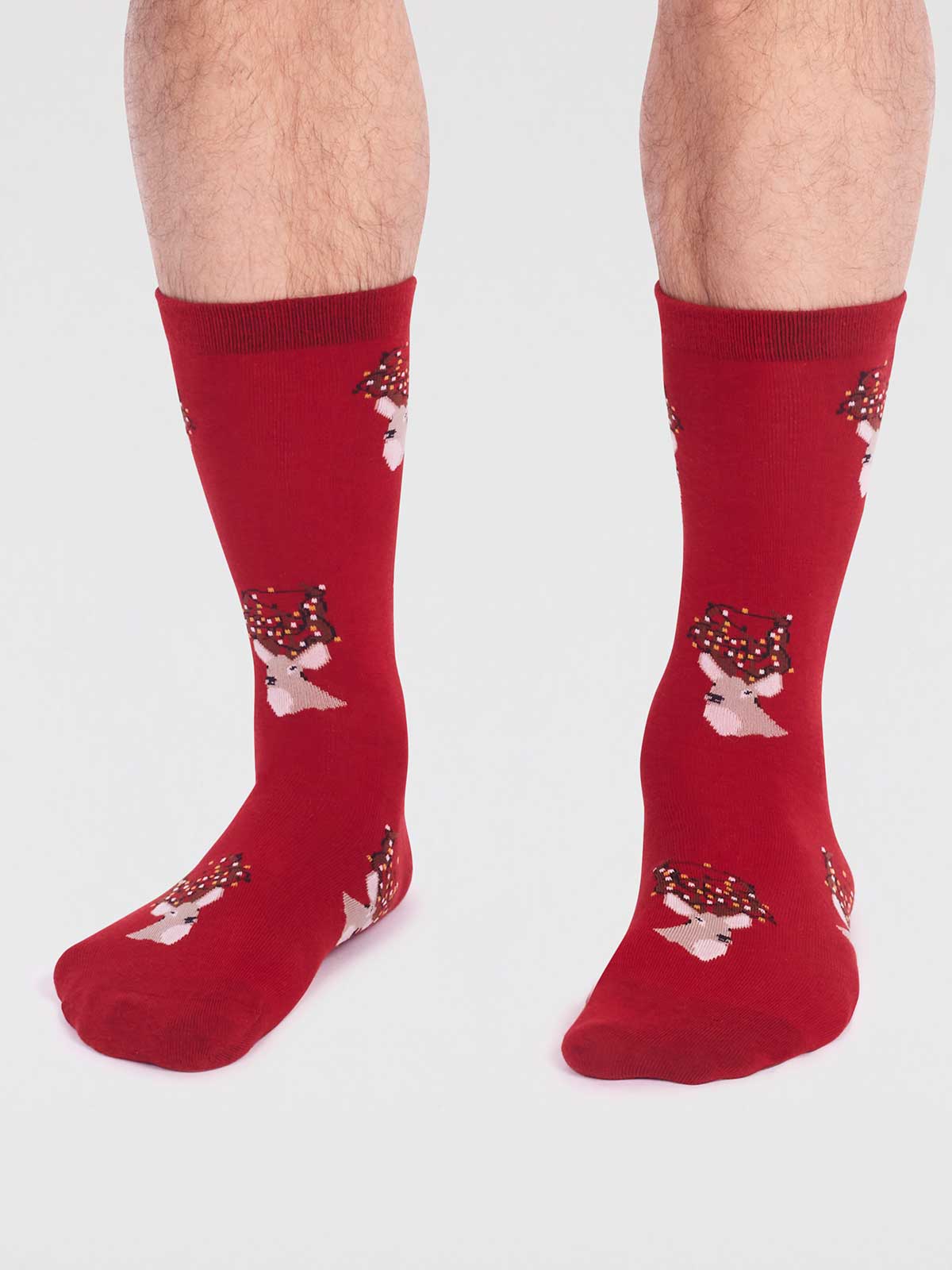 Celyn Organic Cotton Christmas Stag Socks - Bright Red