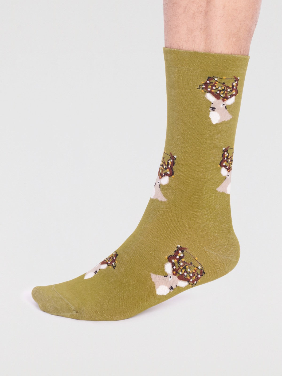 Celyn Organic Cotton Christmas Stag Socks - Lichen Green