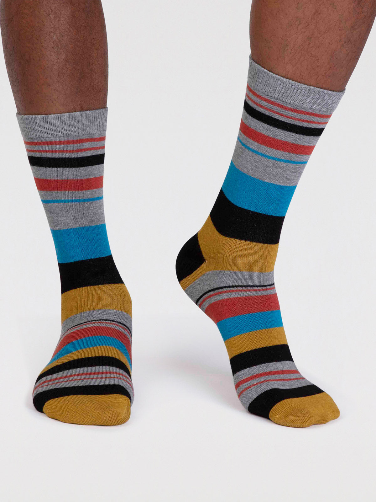 Maddock Bamboo Stripe Socks - Grey Marle