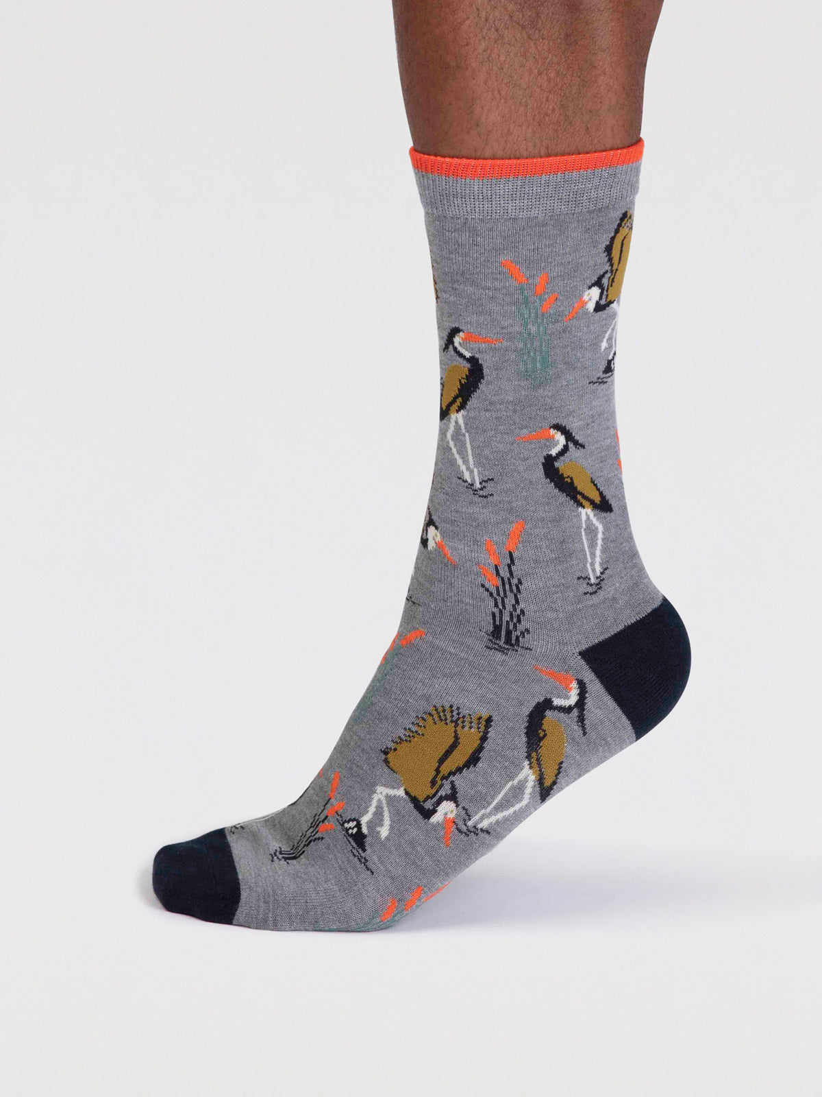 Gino Bamboo Heron Bird Socks - Grey Marle
