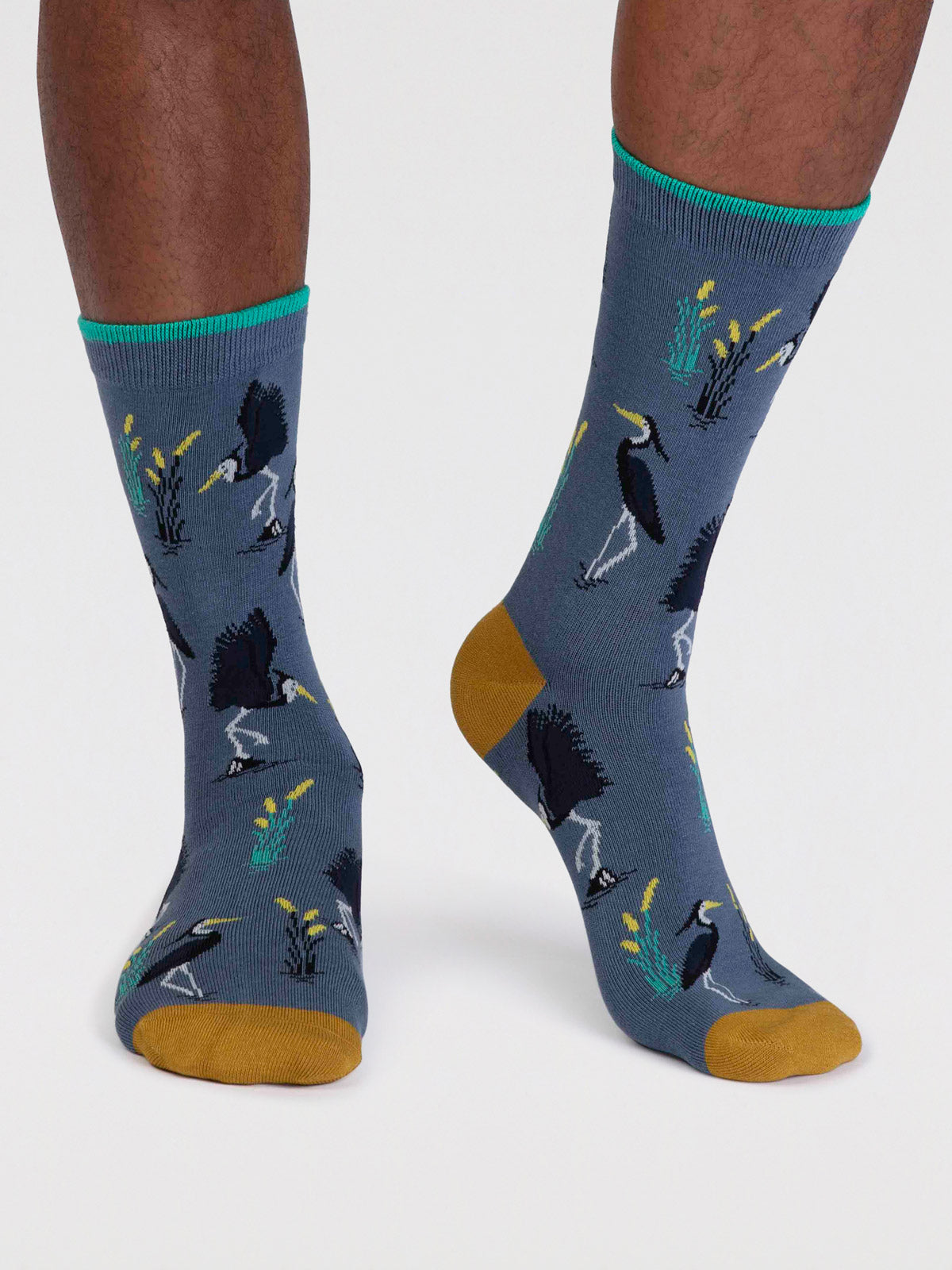 Gino Bamboo Heron Bird Socks - Misty Blue