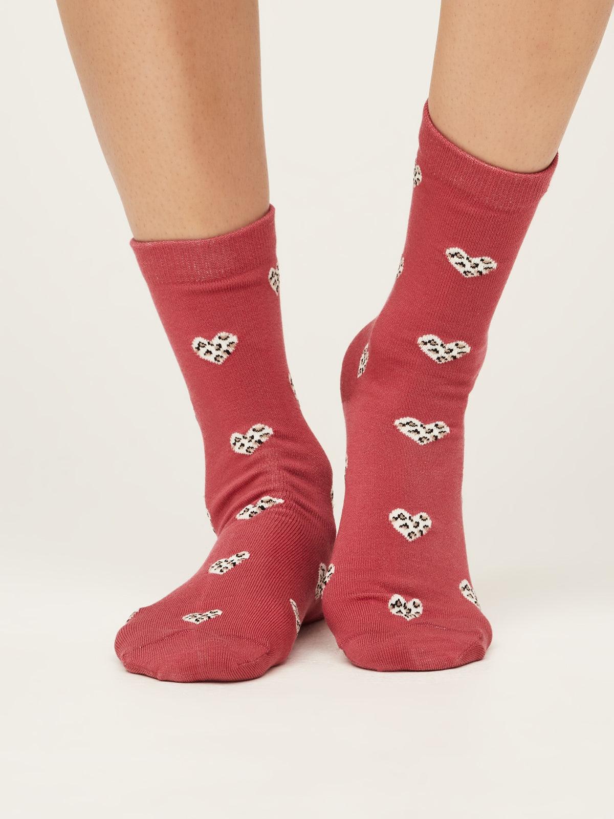 Leopard Heart Socks - Blush Pink - Thought Clothing UK