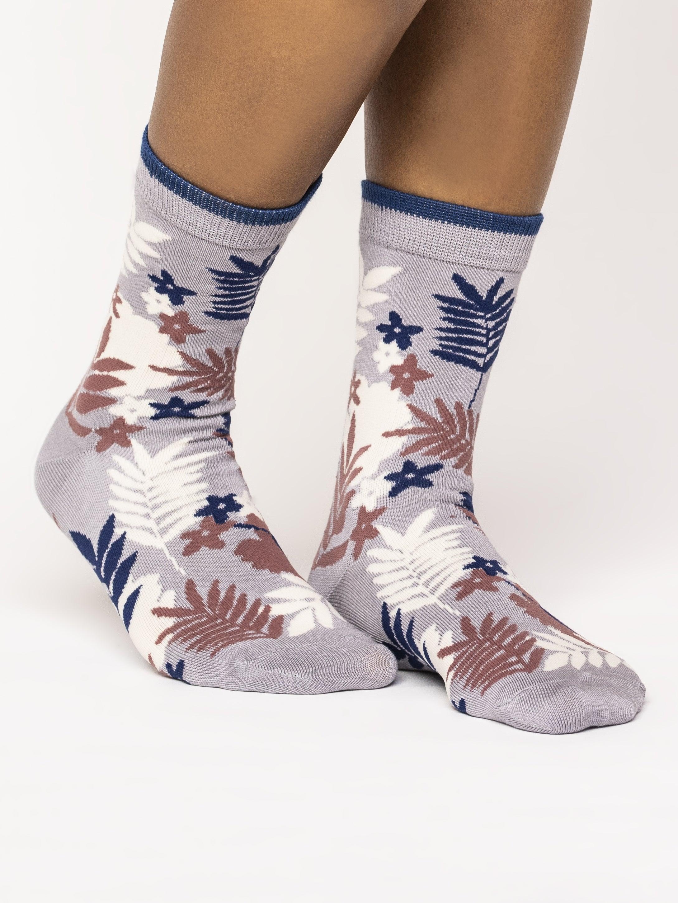 Palm Leaf Socks - Pebble Grey - Thought Clothing UK