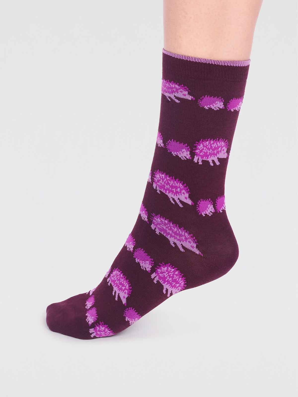 Hadley Bamboo Hedgehog Socks  - Aubergine Purple