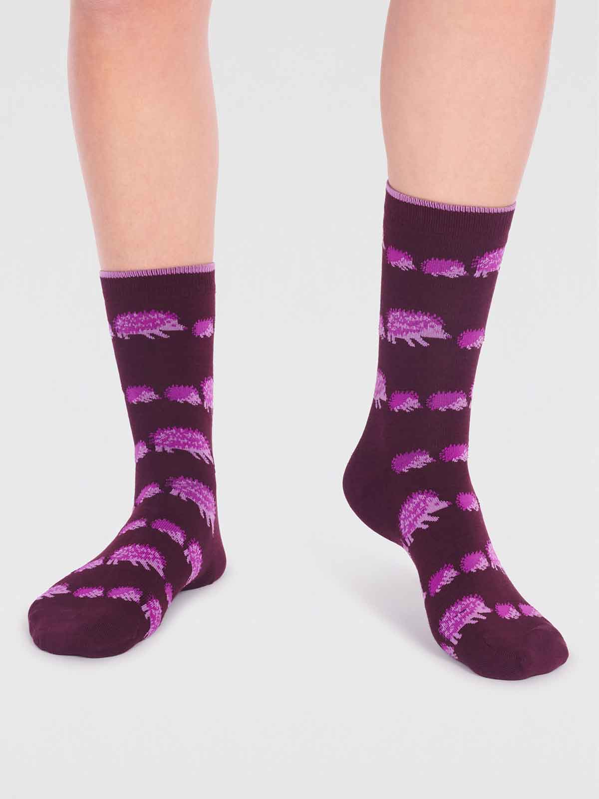 Hadley Bamboo Hedgehog Socks  - Aubergine Purple