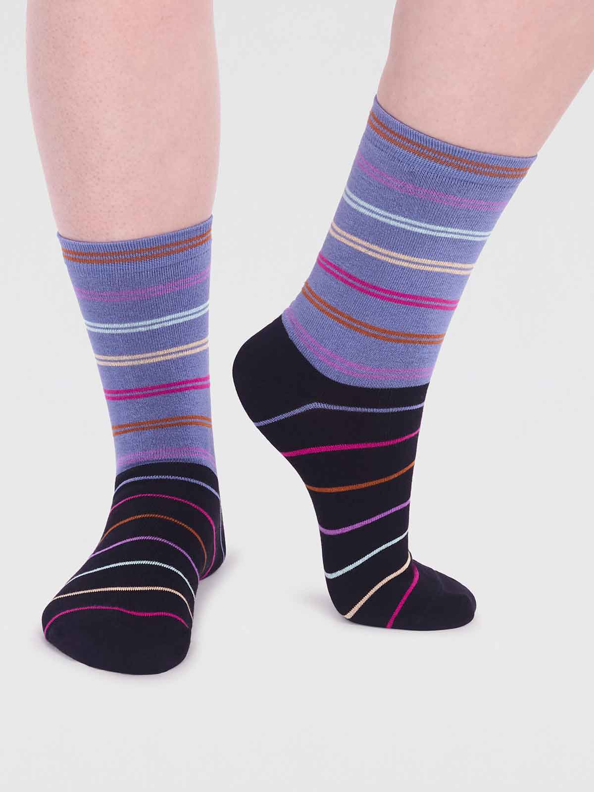 Lauryn Bamboo Stripe Socks - Periwinkle Blue