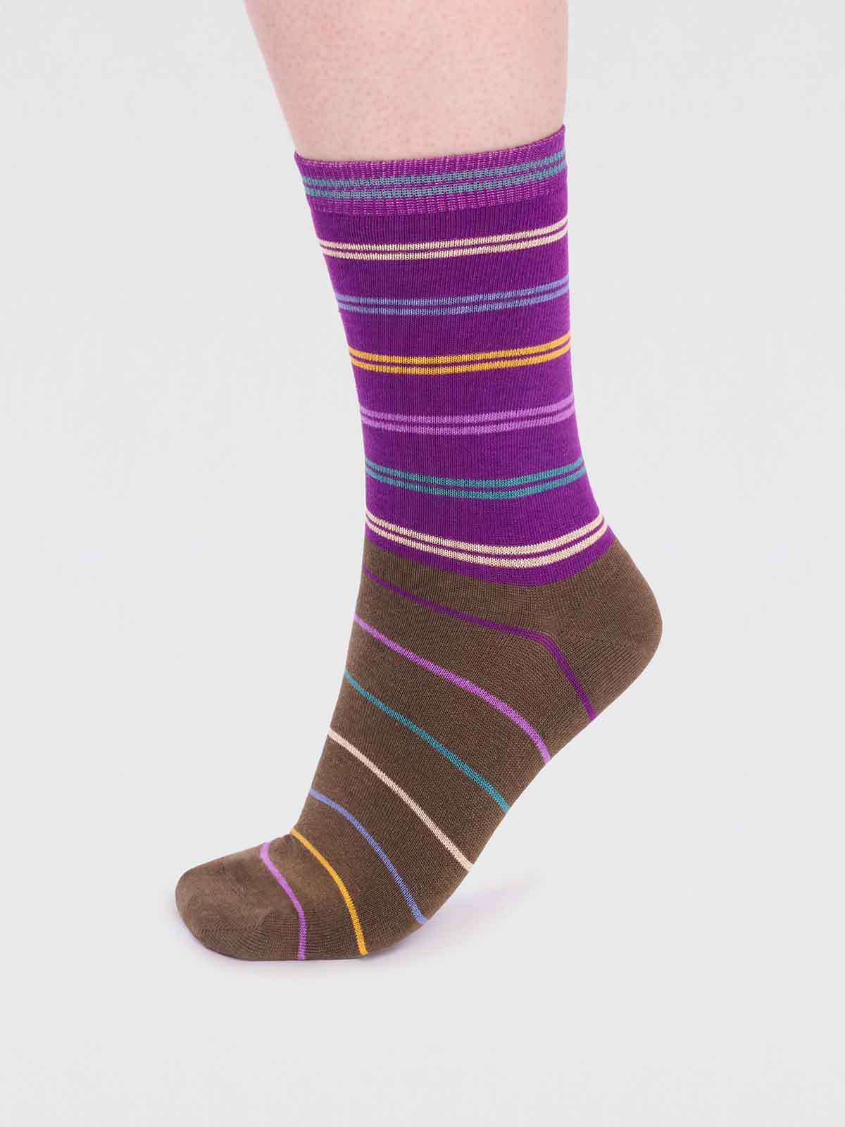 Lauryn Bamboo Stripe Socks - Plum Purple