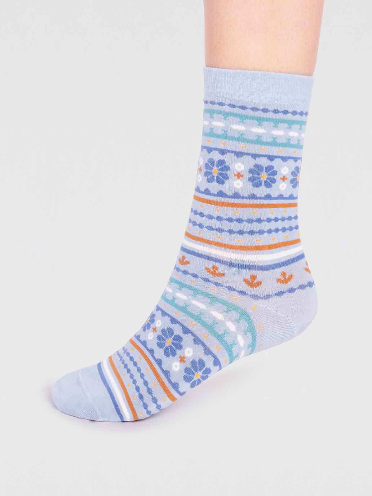 Waverly Organic Cotton Pattern Socks - Foam Blue