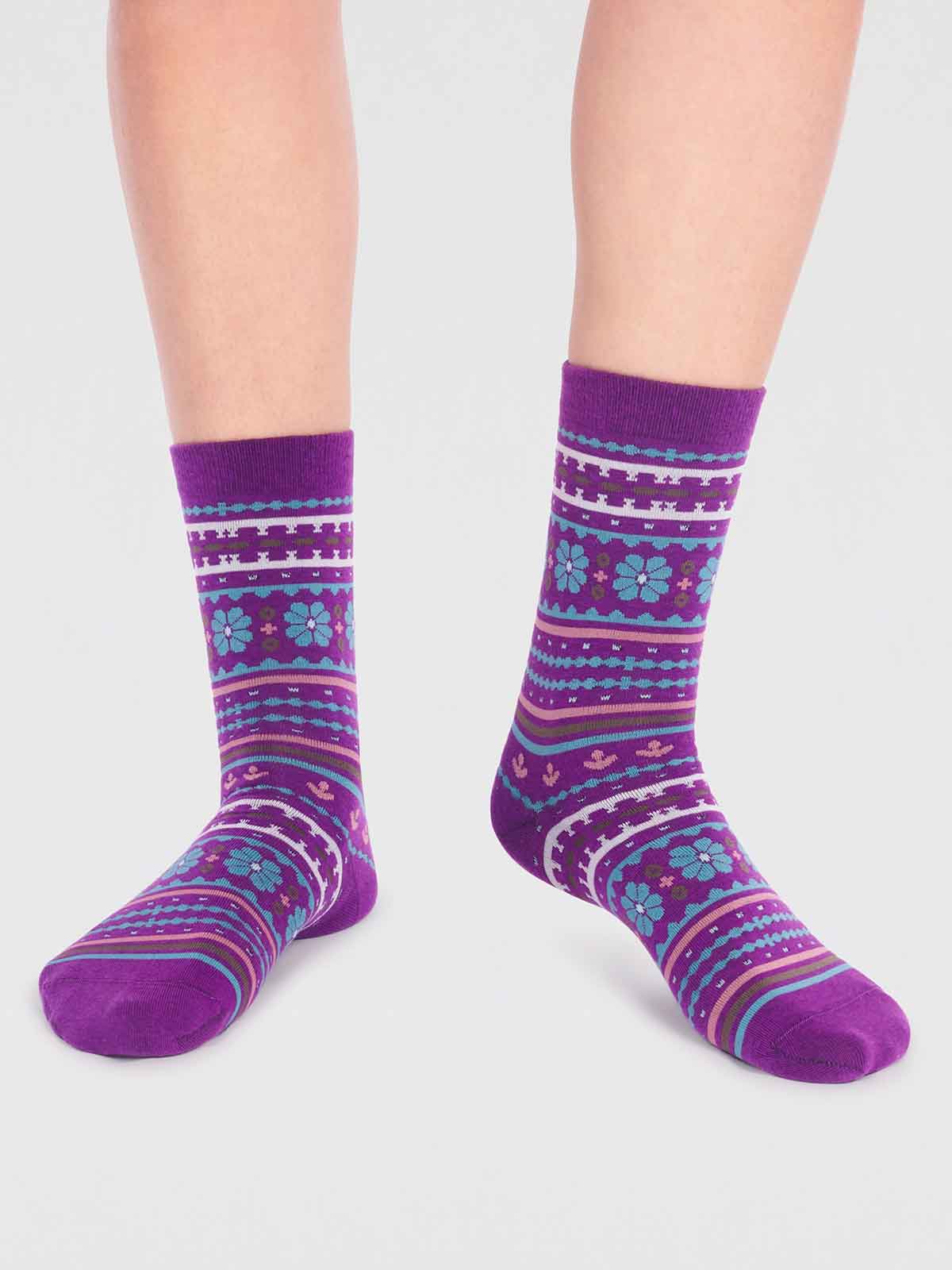 Waverly Organic Cotton Pattern Socks - Deep Purple