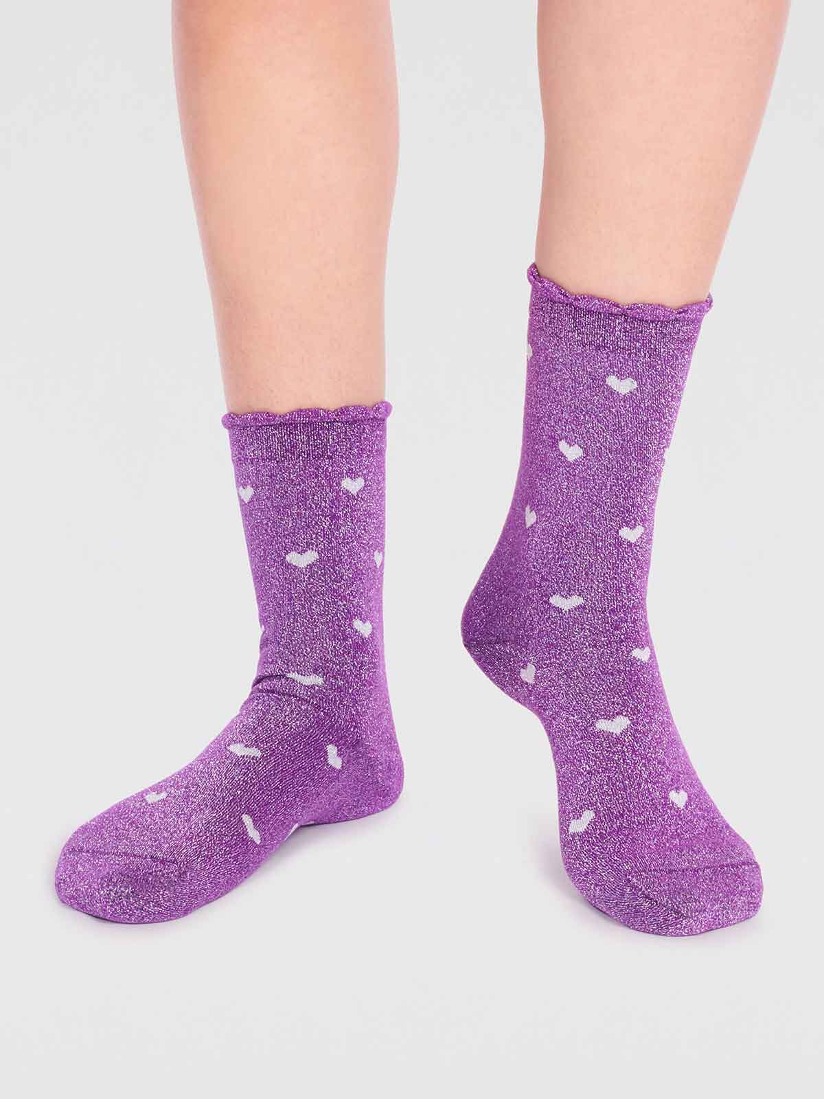 Crystelle Heart Sparkle Sock - Plum Purple