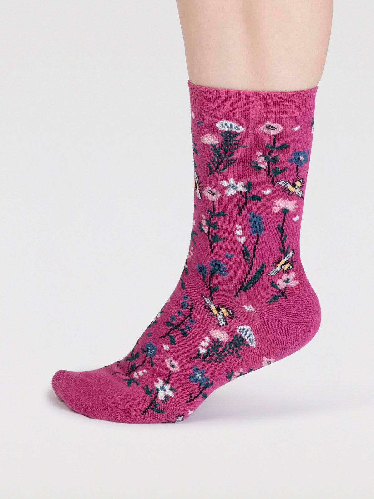 Edana Organic Cotton Bee Socks - Raspberry Pink