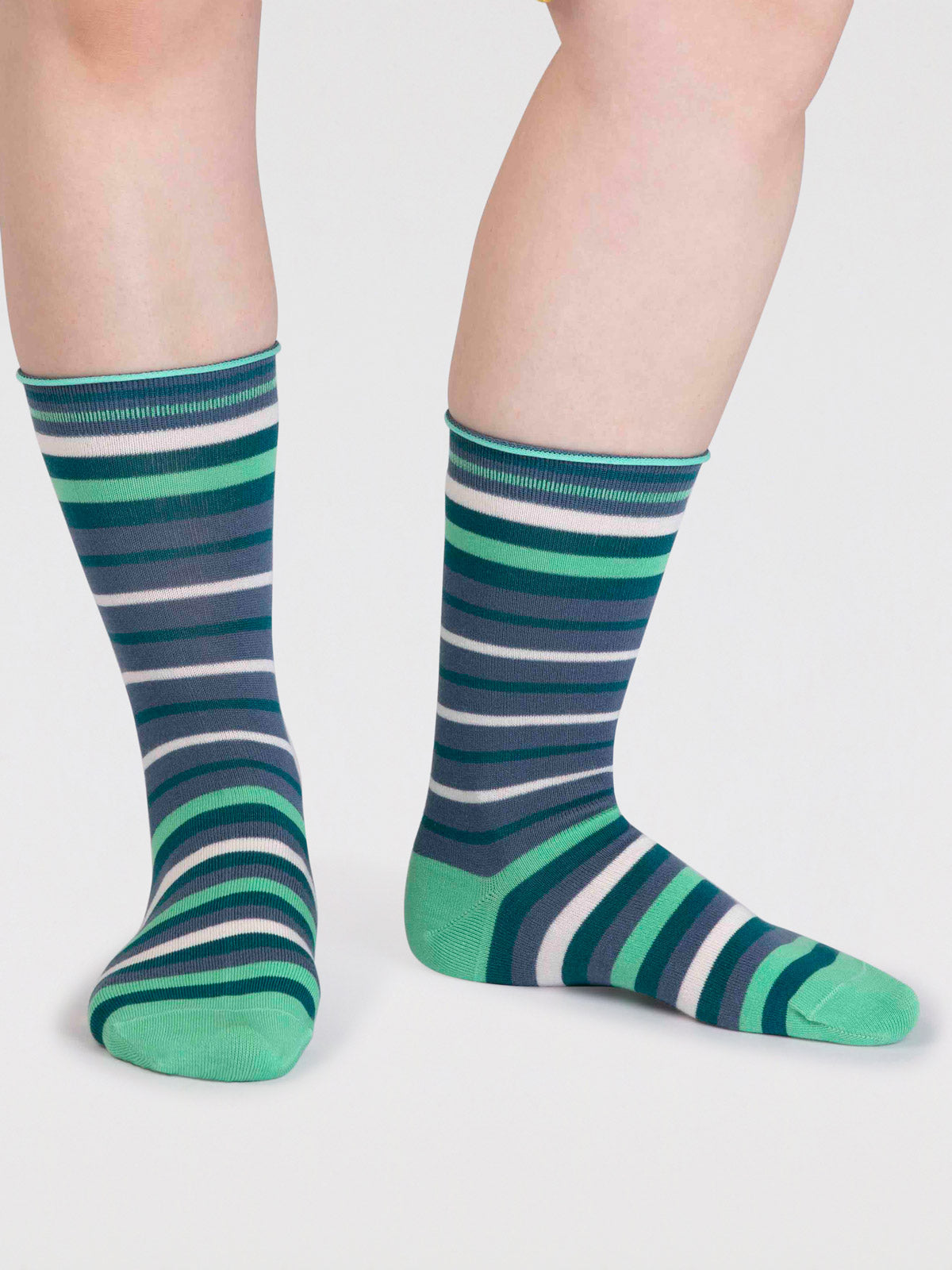 Lucia Bamboo Stripe Socks - Misty Blue