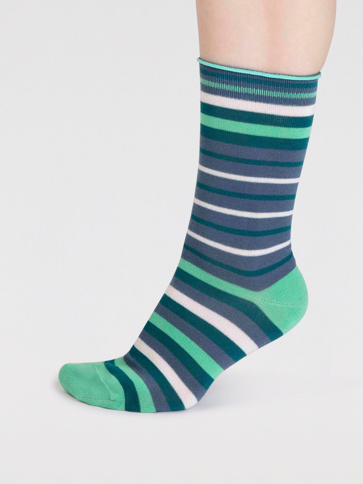 Lucia Bamboo Stripe Socks - Misty Blue