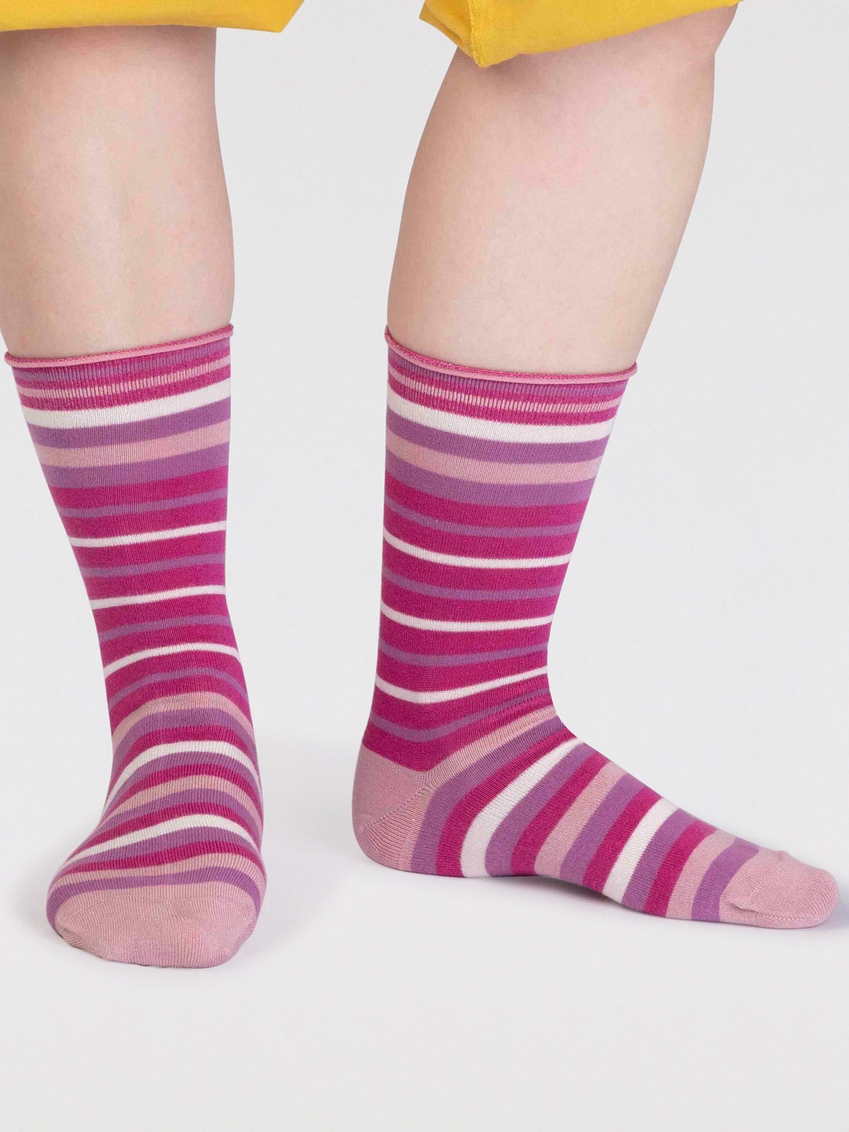 Lucia Bamboo Stripe Socks - Raspberry Pink