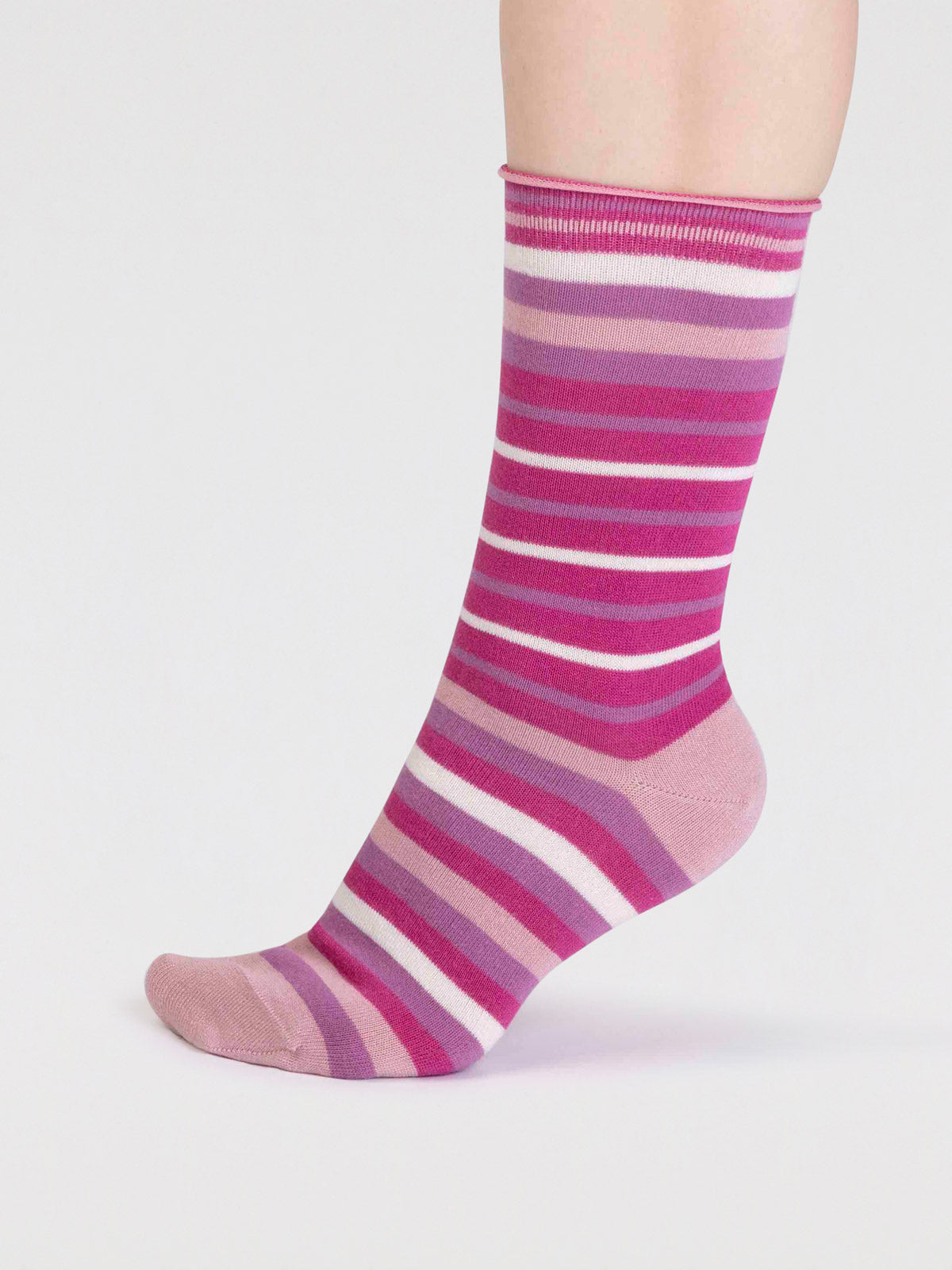 Lucia Bamboo Stripe Socks - Raspberry Pink
