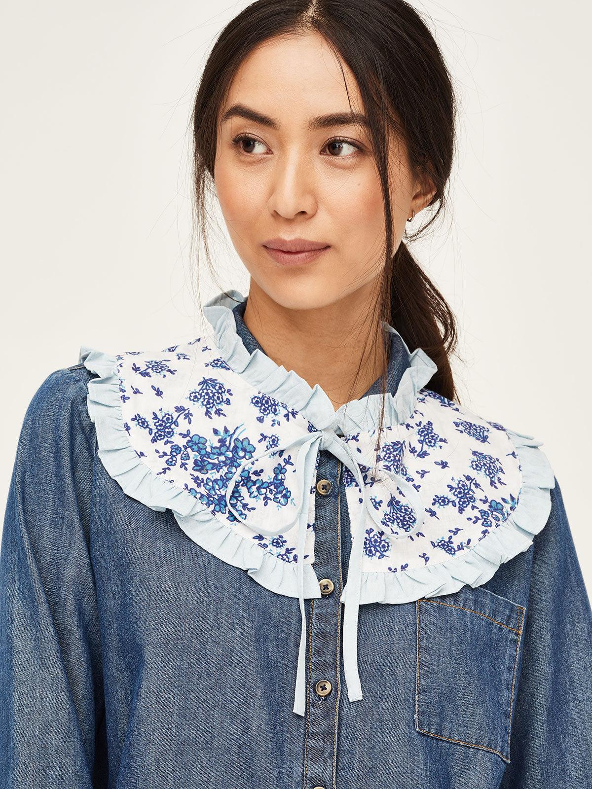 Aliis Rounded Tie Front Collar - Floral Blue - Thought Clothing UK