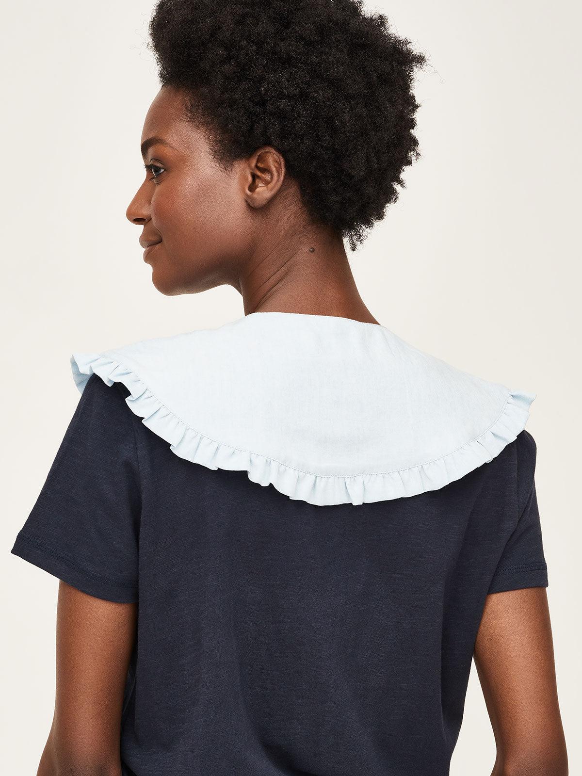 Shalissa Plain Tie Front Collar - Chambray Blue - Thought Clothing UK